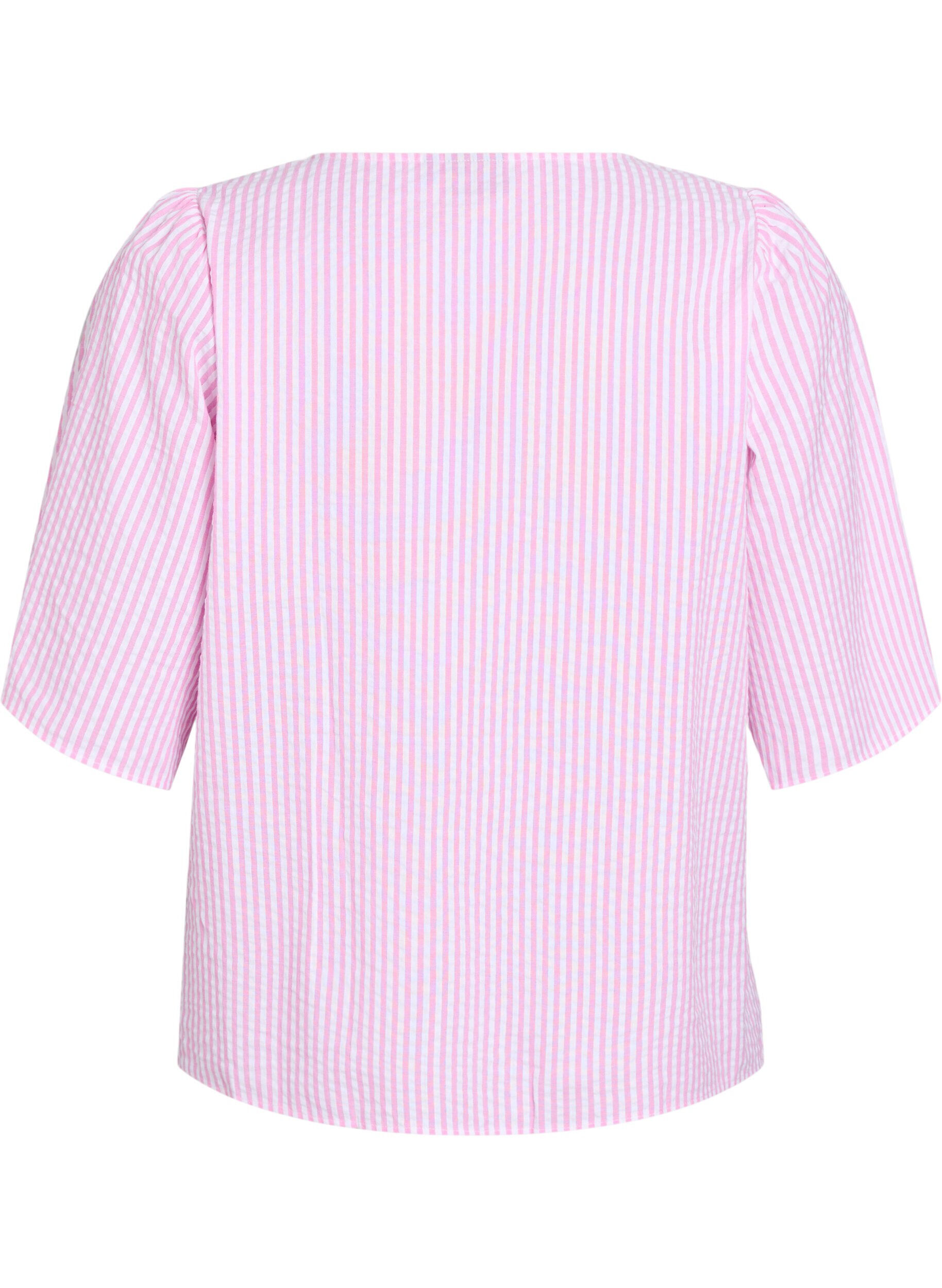 Zizzi FLASH - Gestreifte Bluse mit Schleifen, Pink, Packshot image number 1