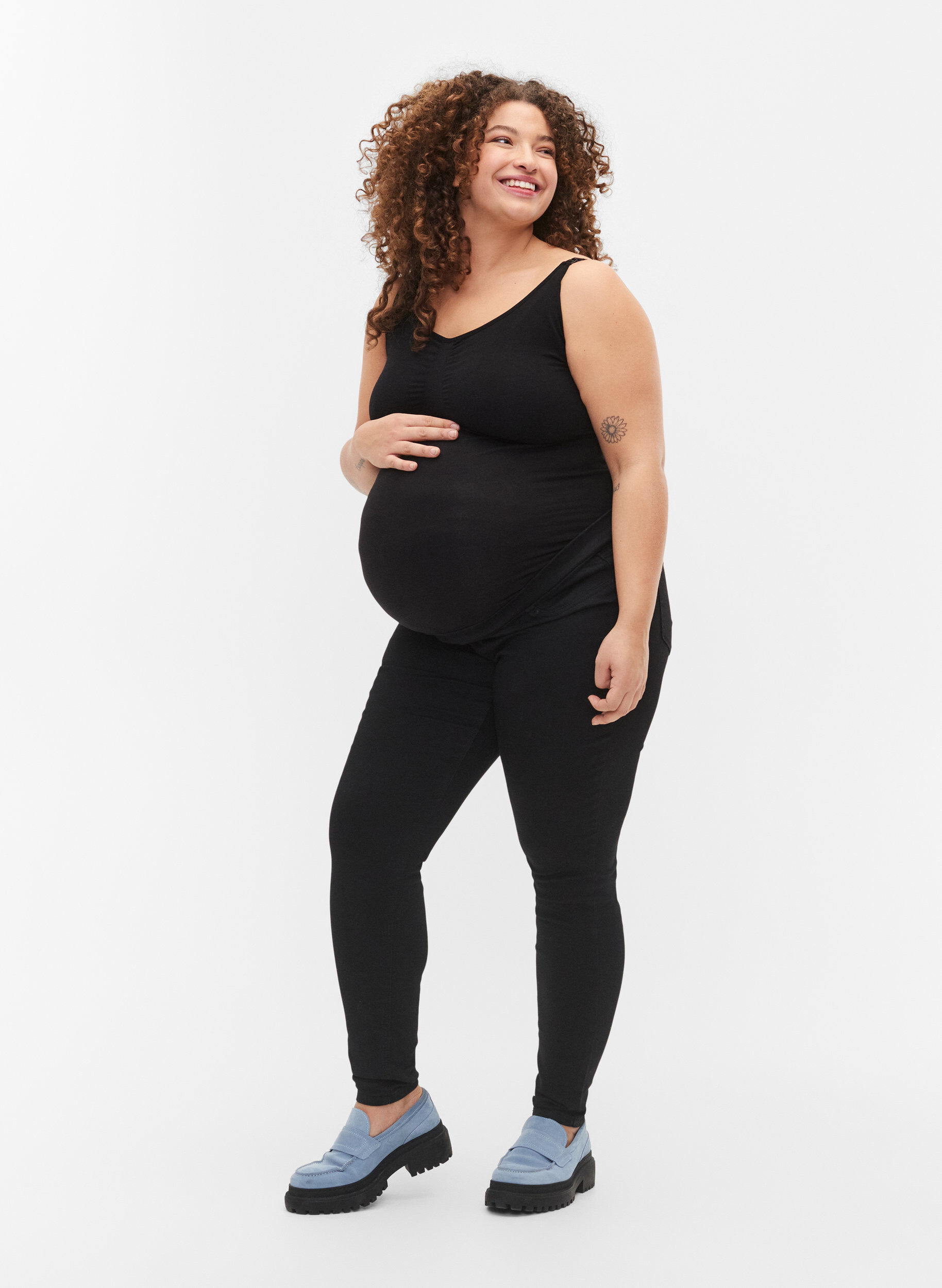 Zizzi Pantalon de grossesse en coton m&eacute;lang&eacute;, Noir, Model image number 0