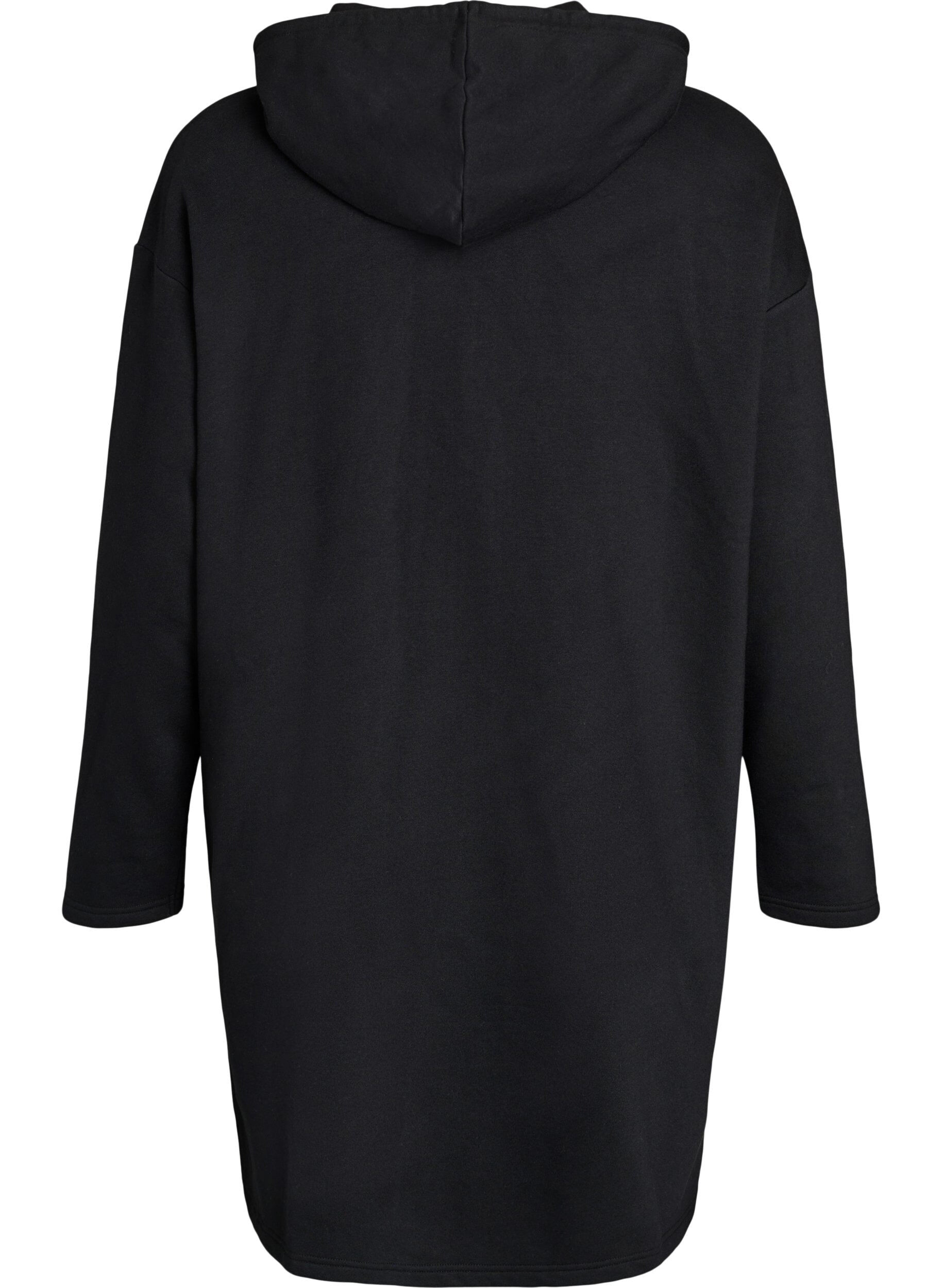 Zizzi Lange Sweatjacke aus Baumwolle mit Kapuze, Schwarz, Packshot image number 1