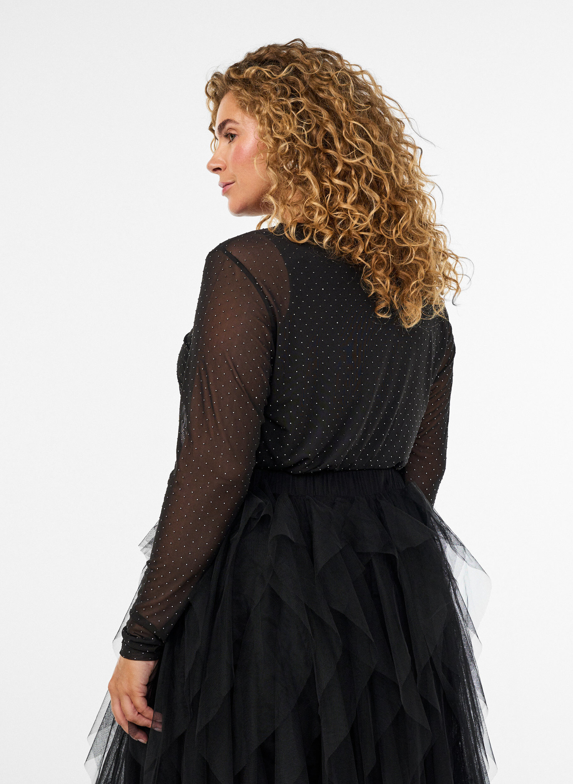 ZizziBlouse en maille transparente avec strass, Noir, Model image number 2