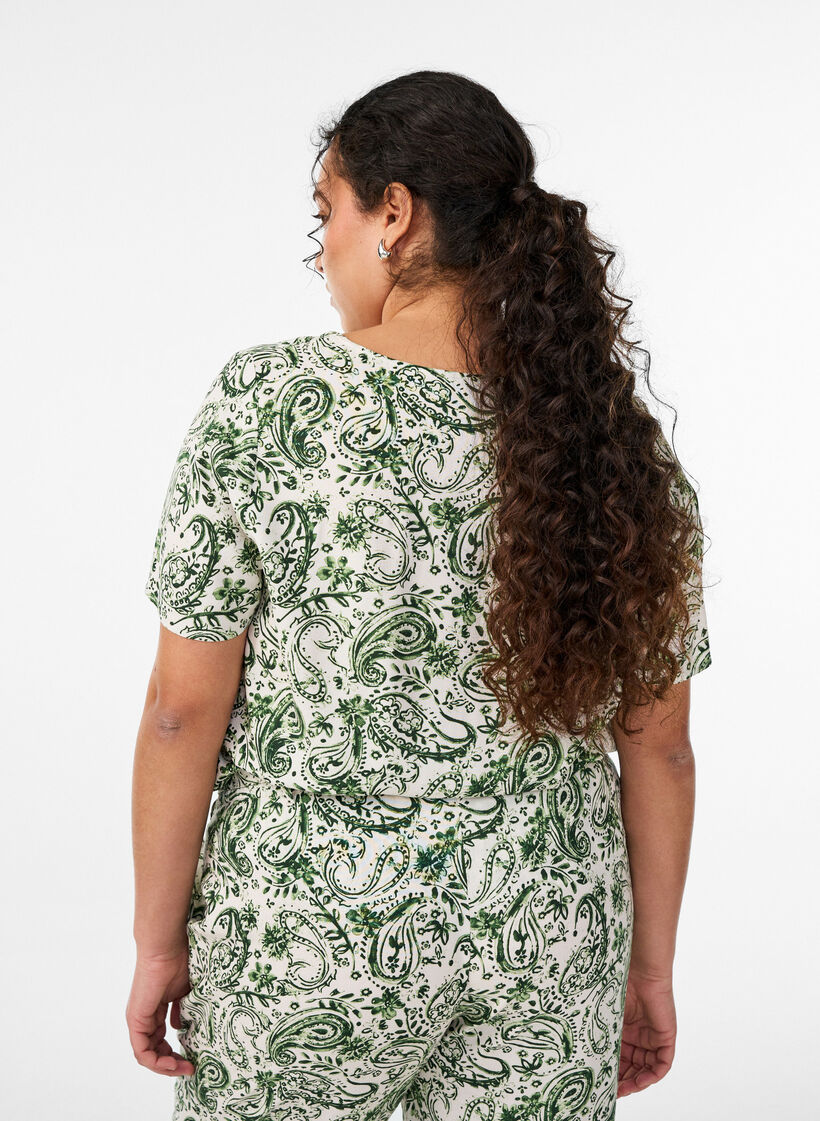 Blouse en viscose &agrave; manches courtes avec imprim&eacute;, Vert, Model image number 2