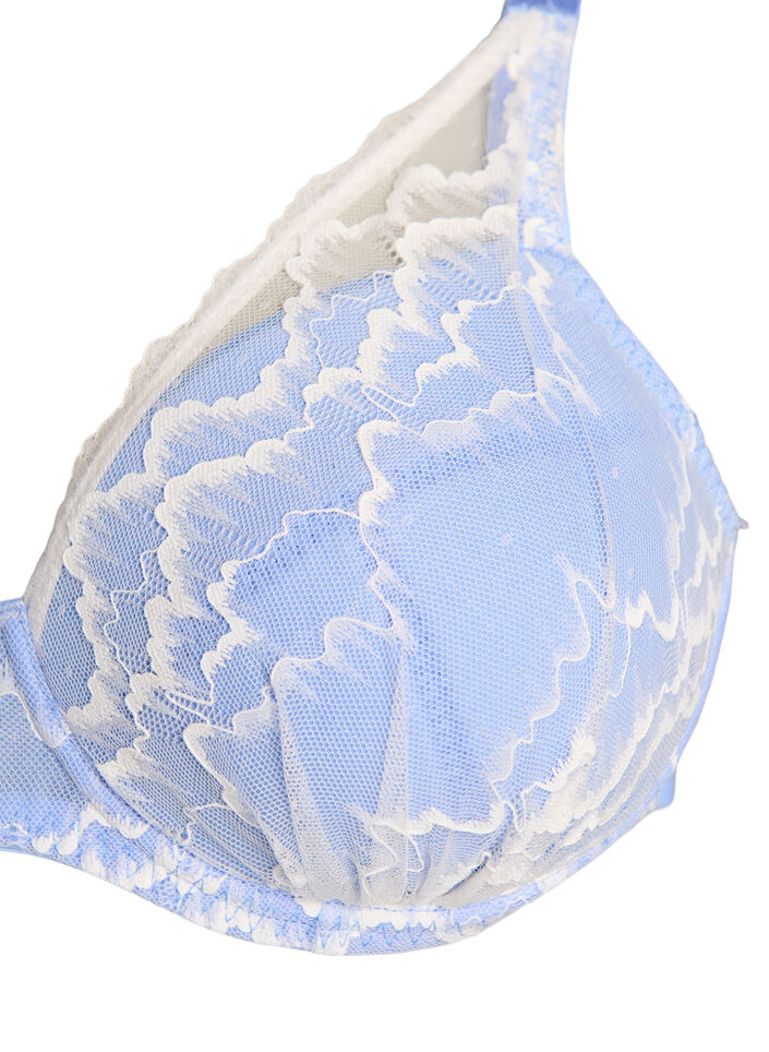 Soutien-gorge rembourr&eacute; avec dentelle et maille, Bleu, Packshot image number 2