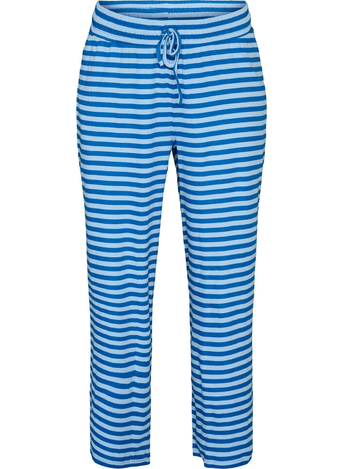 Gestreifte Schlafanzughose mit hoher Taille und weiten Beinen, Blau, Packshot image number 0