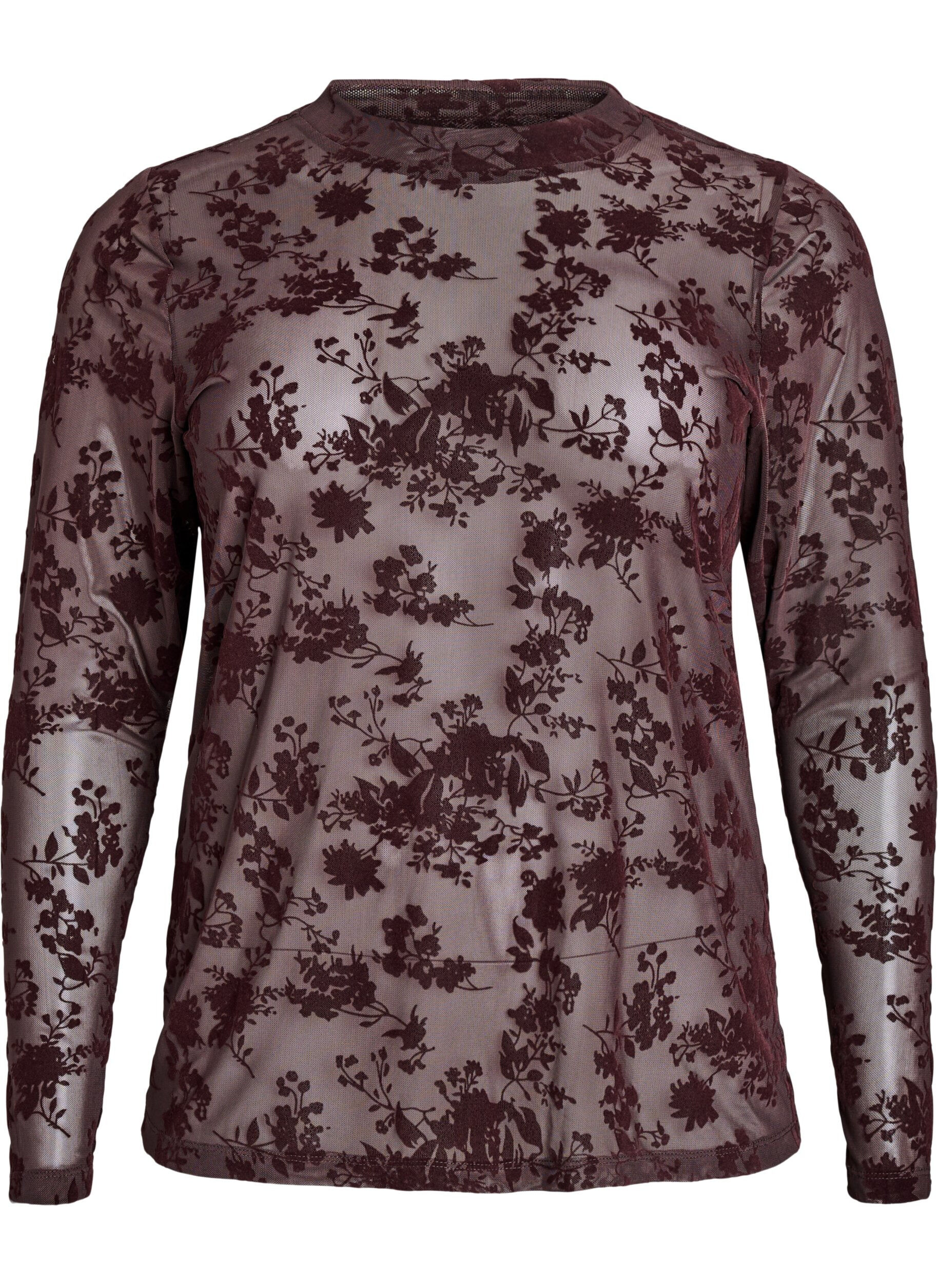 Zizzi Blouse en maille &agrave; motif floral, Marron, Packshot image number 0