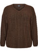 Bluse aus Strick mit Zopfmuster und V-Ausschnitt, Braun, Packshot image number 0