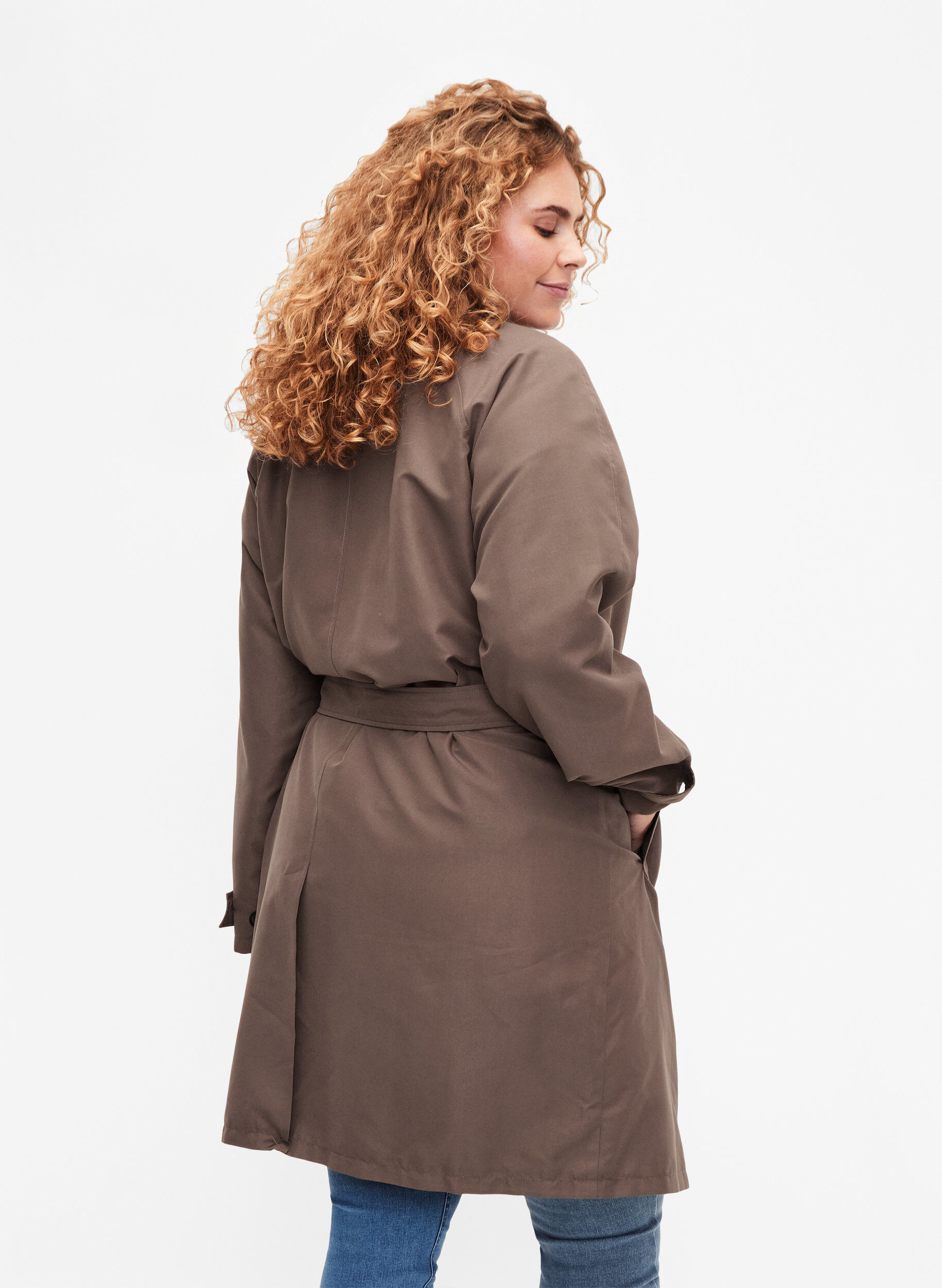 Zizzi Trench-coat avec ceinture et fente, Chocolate Chip, Model image number 1