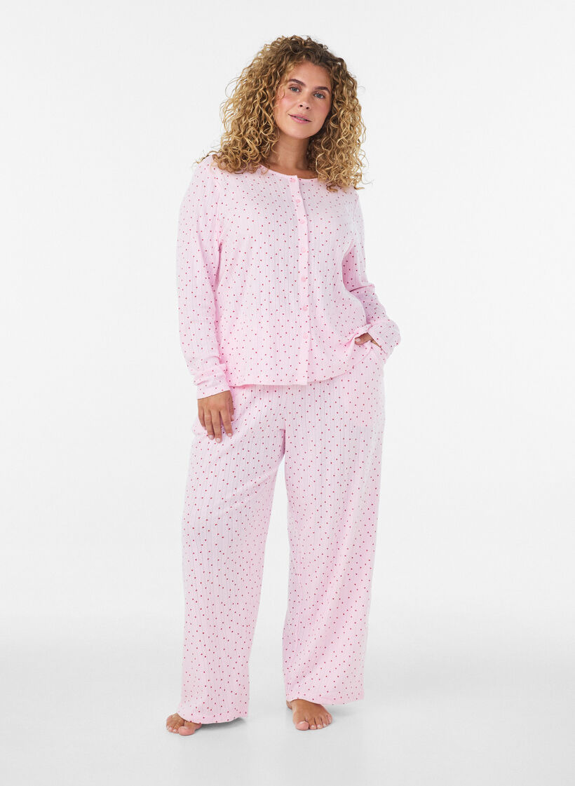 Pyjamahose aus Bio-Baumwolle mit Lochstickerei, Pink, Model image number 1
