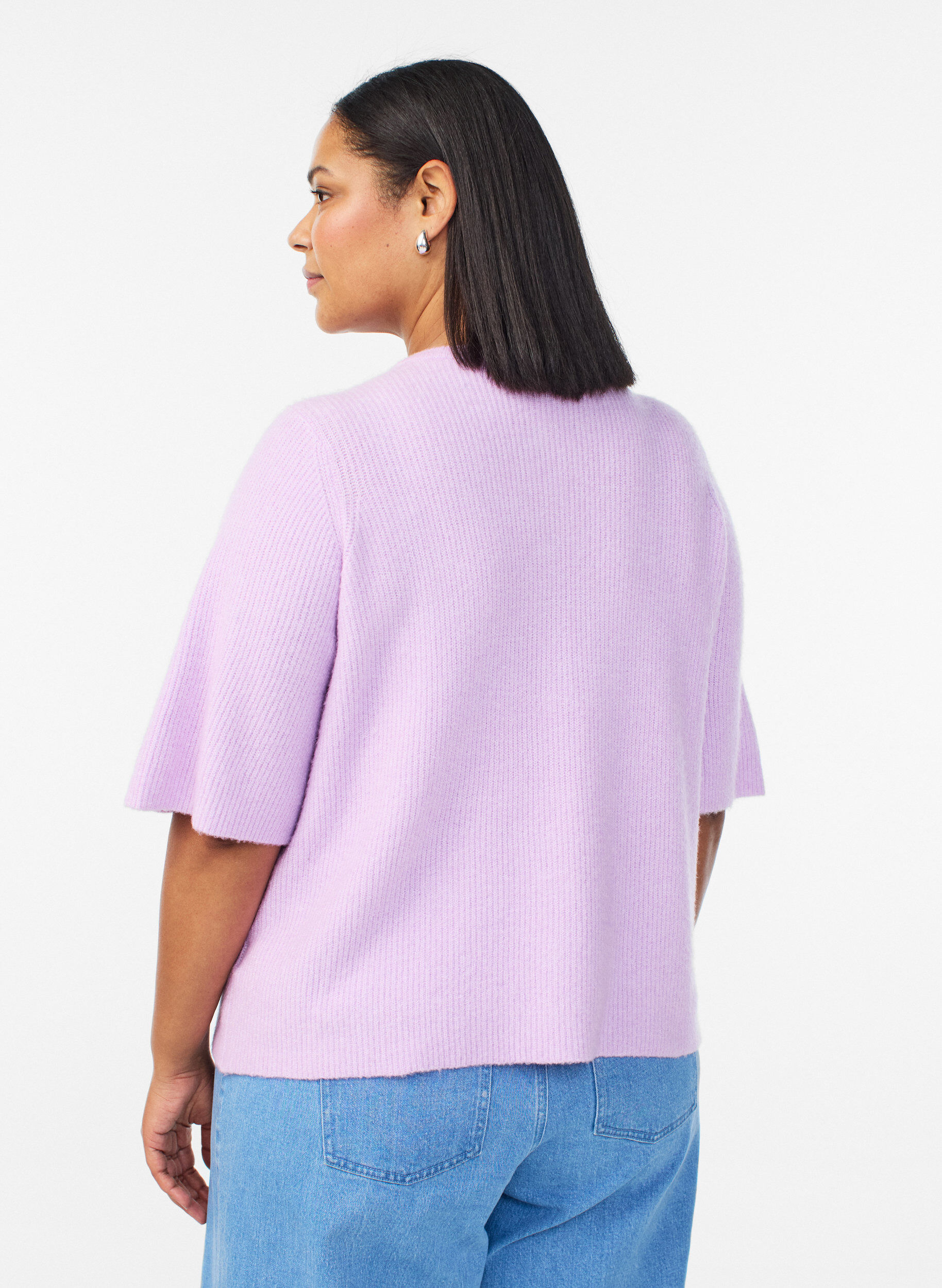 Zizzi Cardigan en maille &agrave; manches courtes avec boutons boule brillants, Mauve, Model image number 2