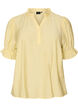 Blouse en m&eacute;lange de viscose textur&eacute;, avec manches courtes &agrave; volants, Jaune, Packshot image number 0