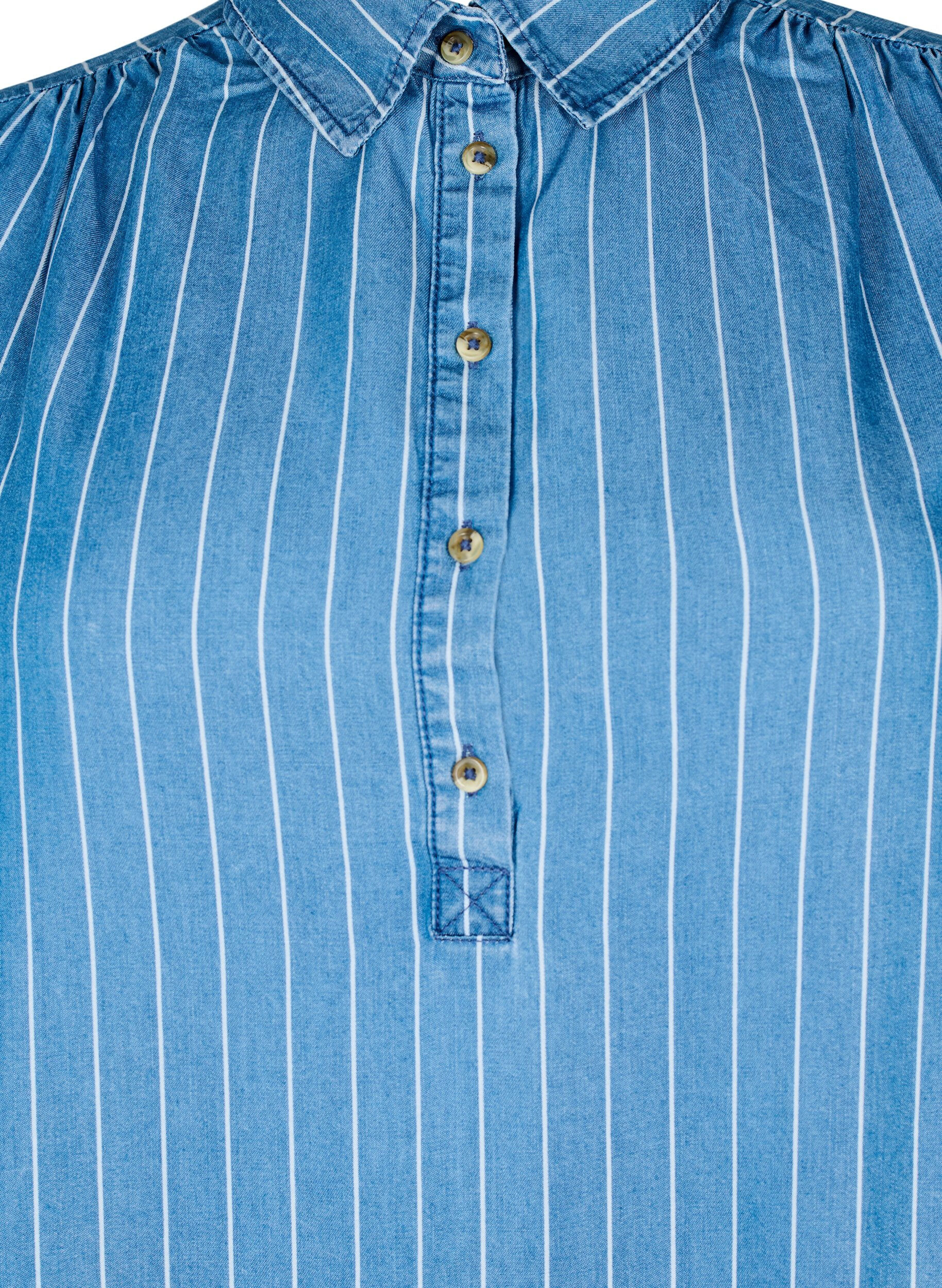 Zizzi Gestufte Tunika aus TENCEL&trade;-Denim mit Streifenmuster, Blau, Packshot image number 2