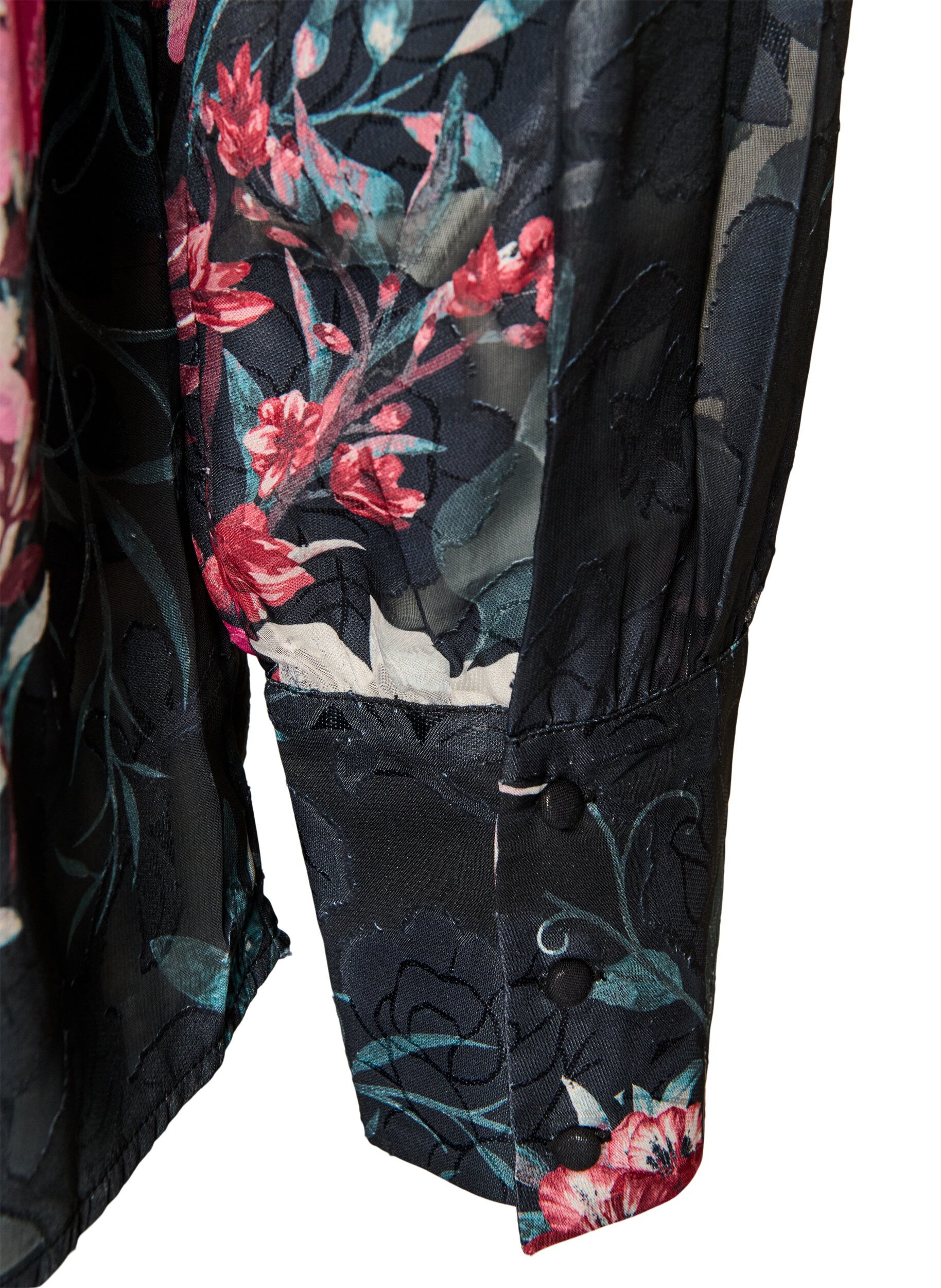 ZizziGebl&uuml;mte Bluse mit Webstruktur, Schwarz, Packshot image number 3