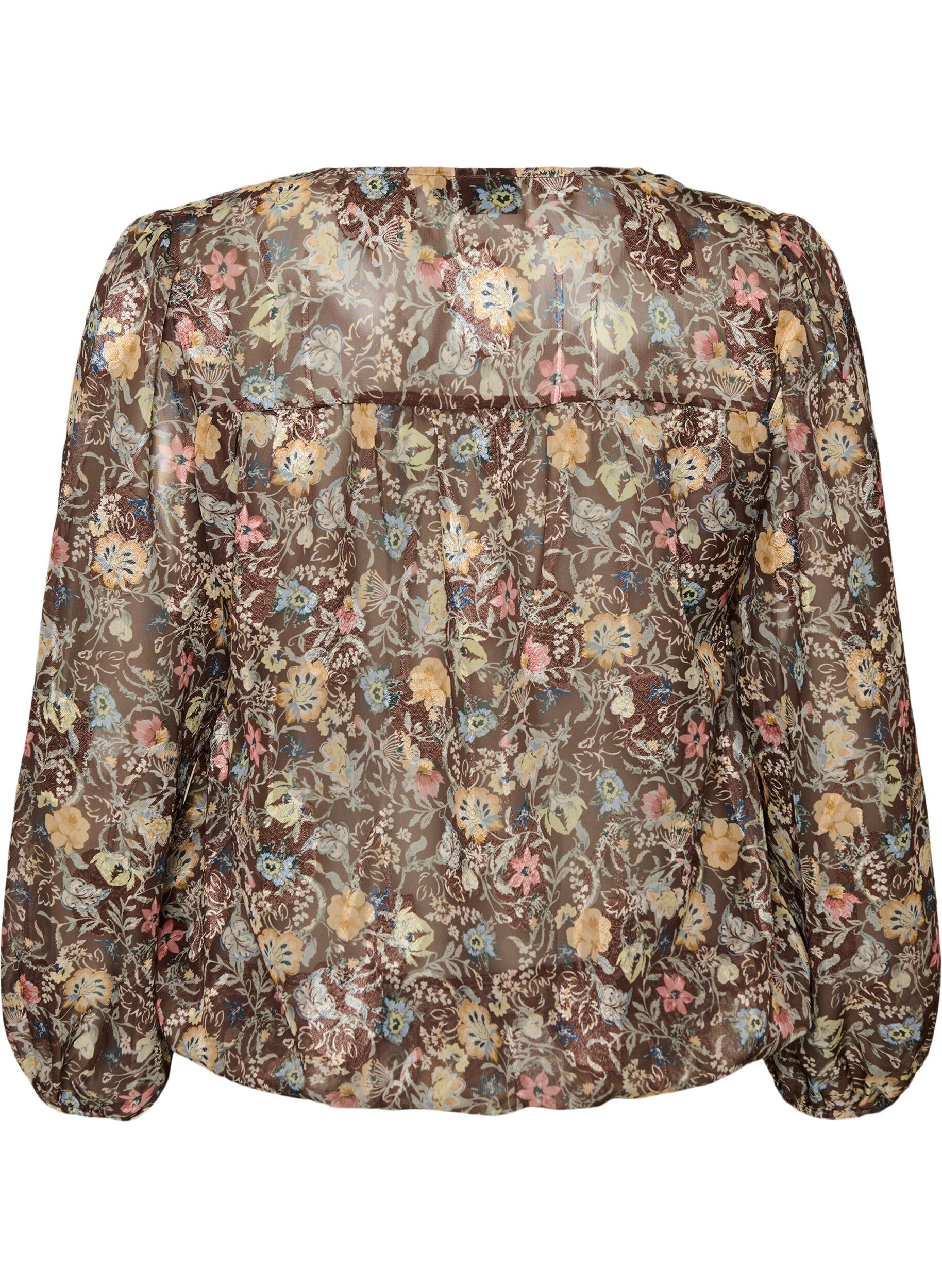 ZizziBluse mit Blumenmuster und Ballon&auml;rmeln, Braun, Packshot image number 1