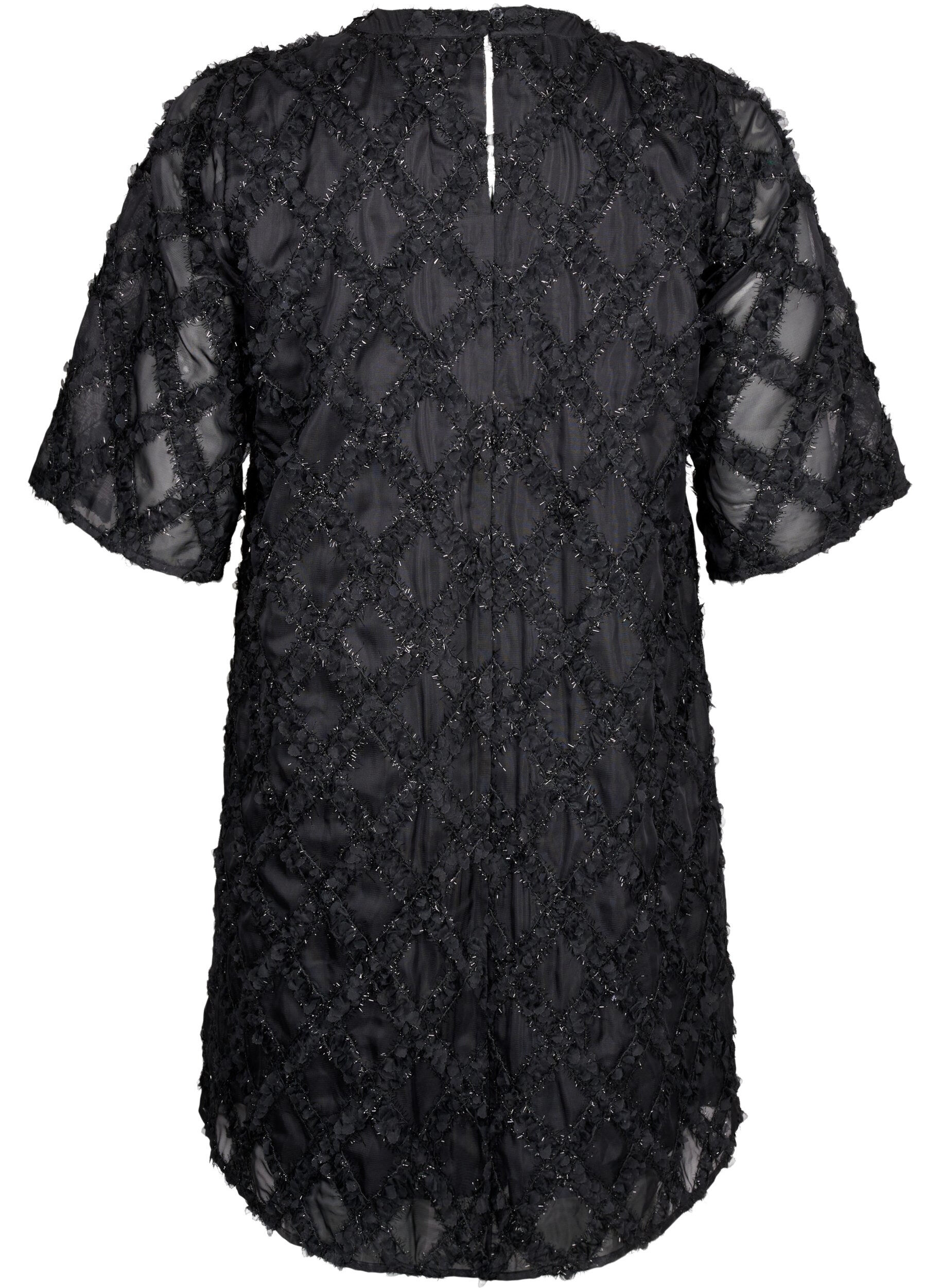 Zizzi Robe courte textur&eacute;e, Black, Packshot image number 1