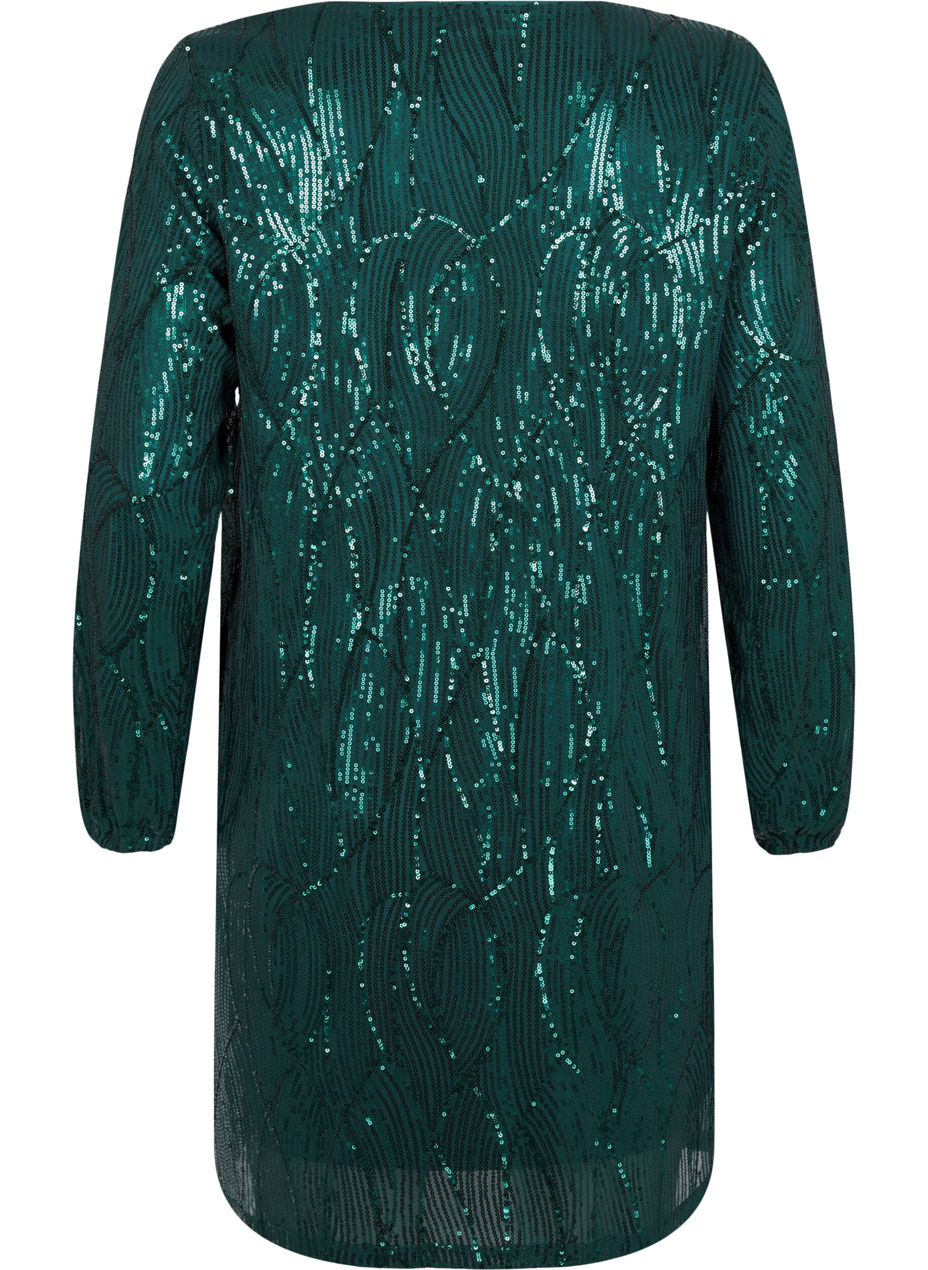 Zizzi Lang&auml;rmliges Paillettenkleid mit Muster, Rain Forest, Packshot image number 1