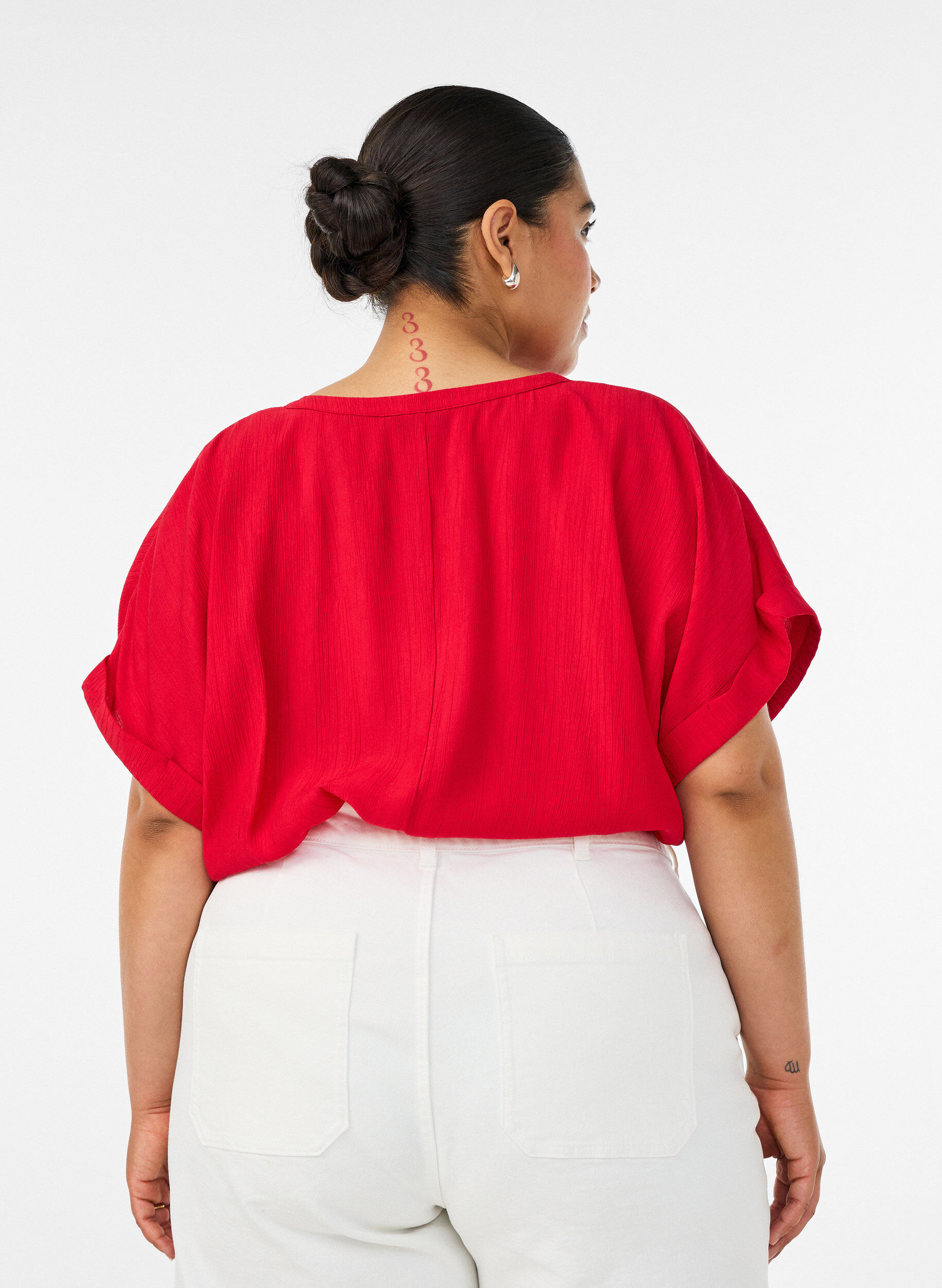 ZizziBlouse textur&eacute;e en viscose avec boutons, Rouge, Model image number 2