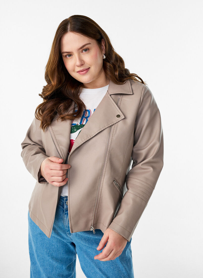 Bikerjacke aus Kunstleder, Beige, Model image number 0