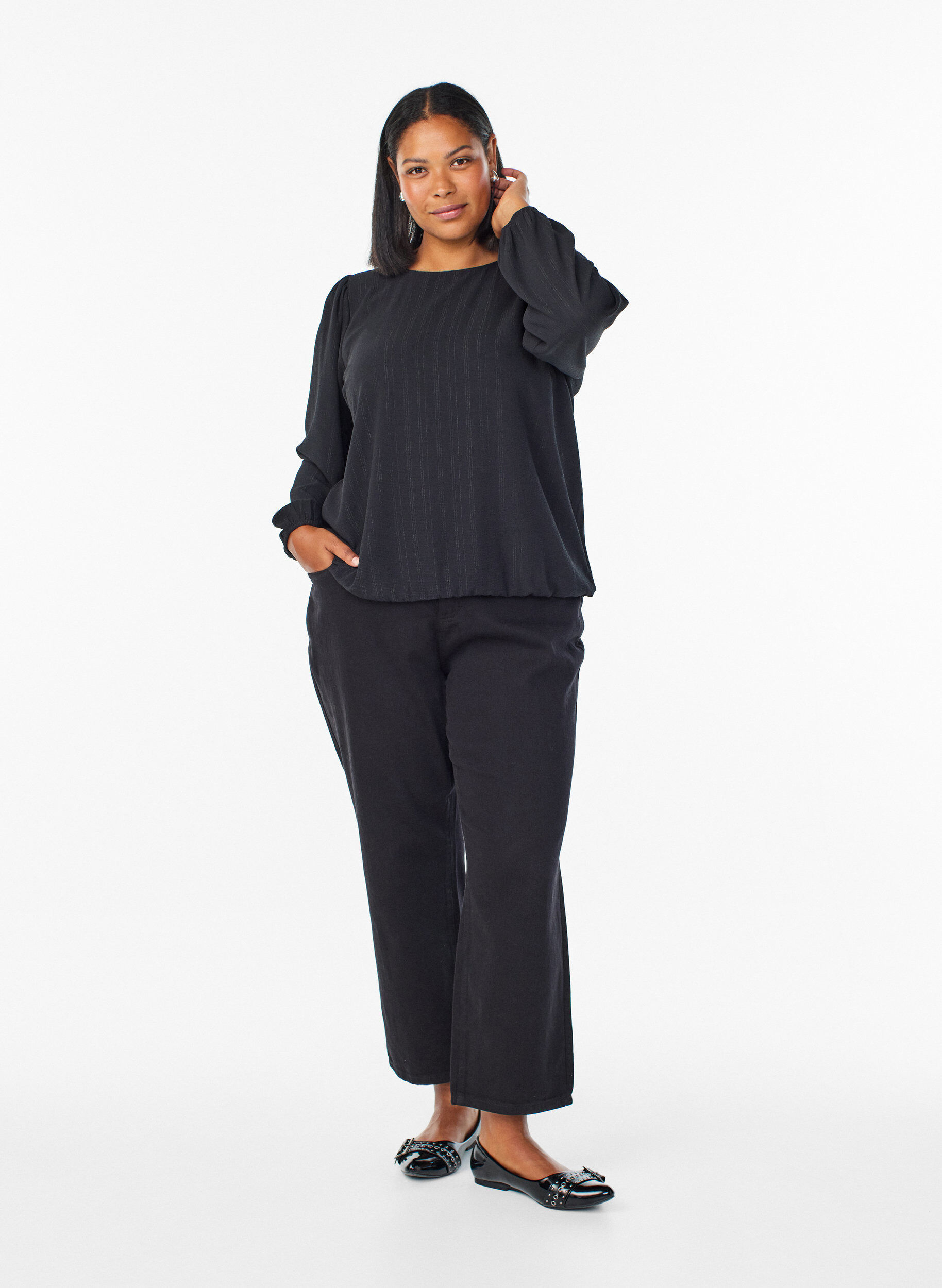 Zizzi Bluse mit Silberglitzer, Schwarz, Model image number 1