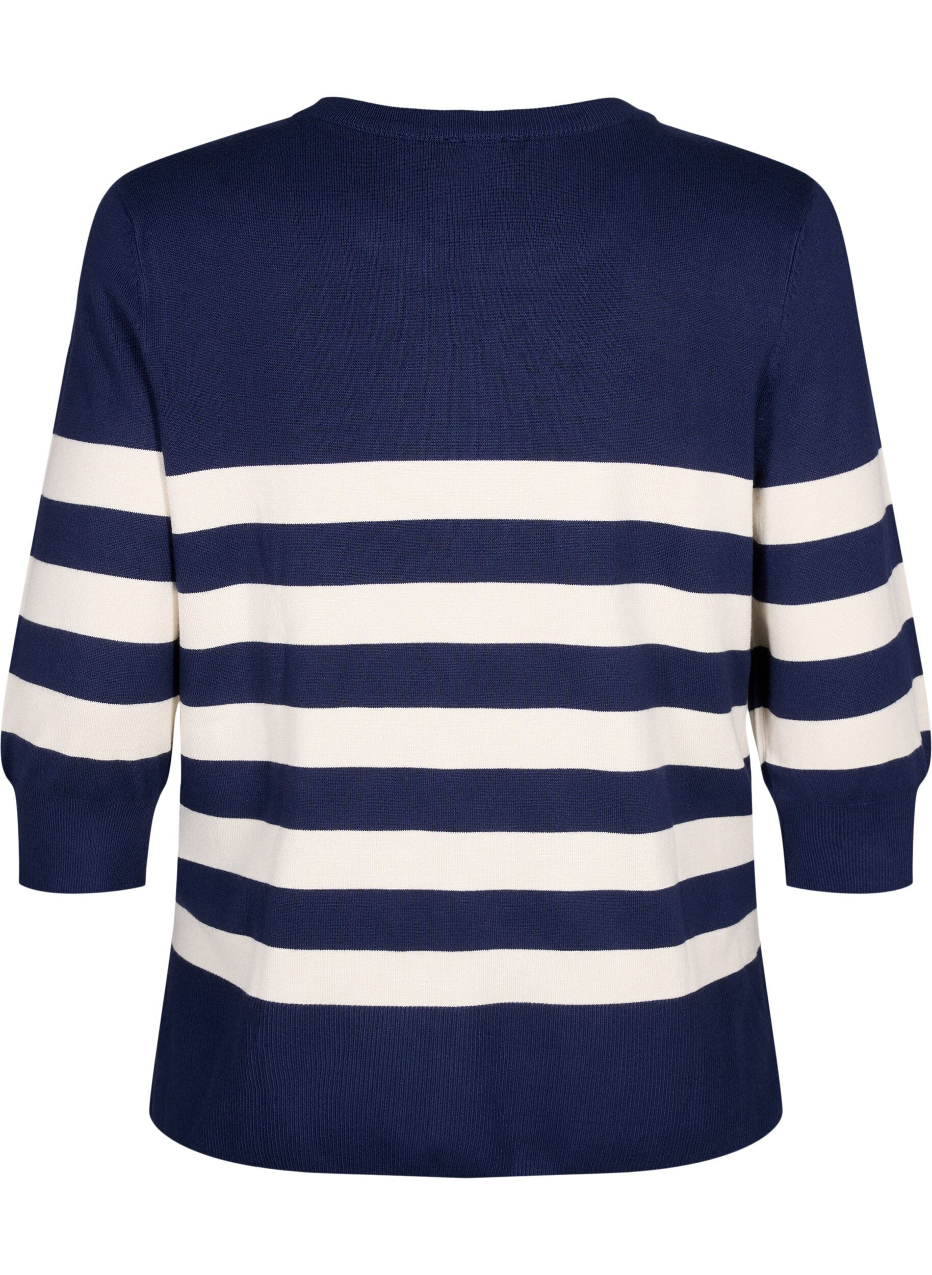 Zizzi Pull ray&eacute; en viscose avec manches 3/4, Navy Blazer/Birch, Packshot image number 1