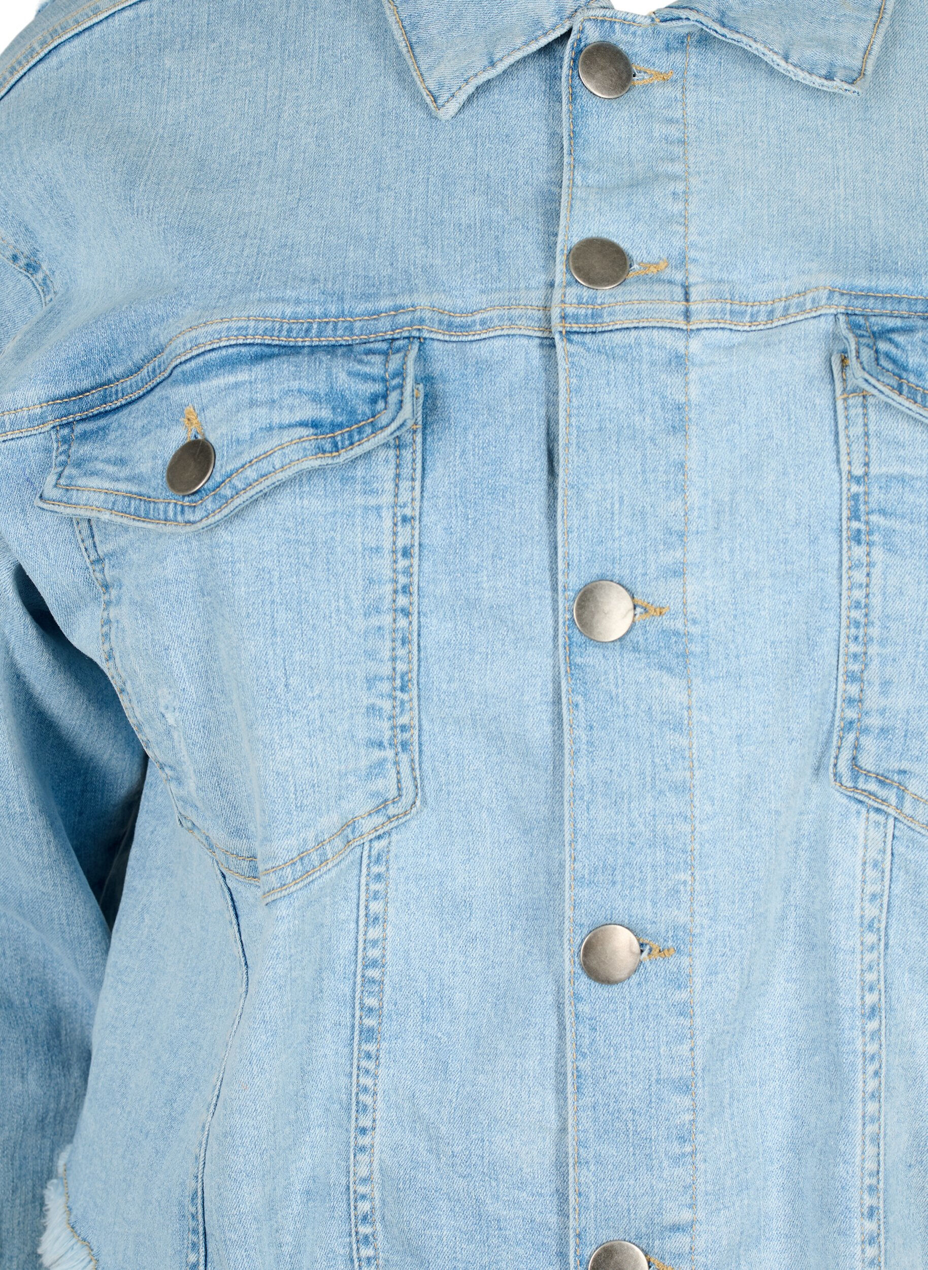 Zizzi Kurze Denim-Jacke mit Details in Used-Optik, Light Blue Denim, Packshot image number 2