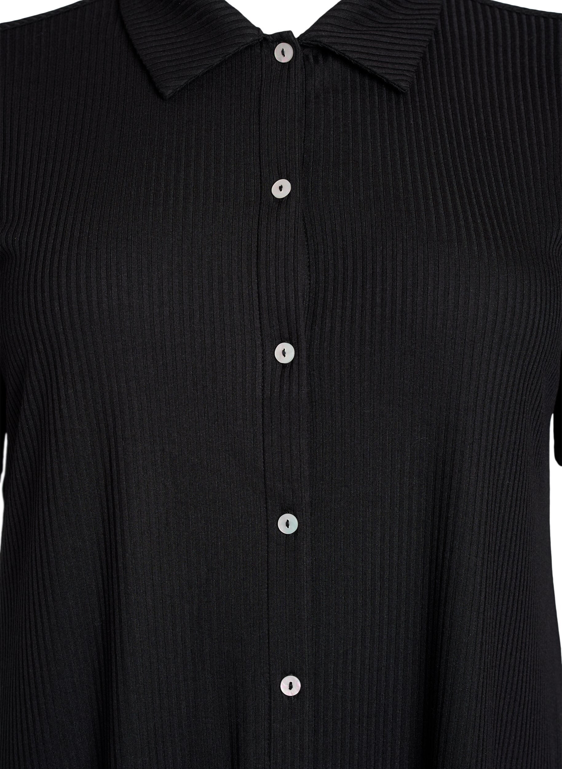 Zizzi Maxikleid aus Jersey mit Kragen und kurzen &Auml;rmeln, Schwarz, Packshot image number 2