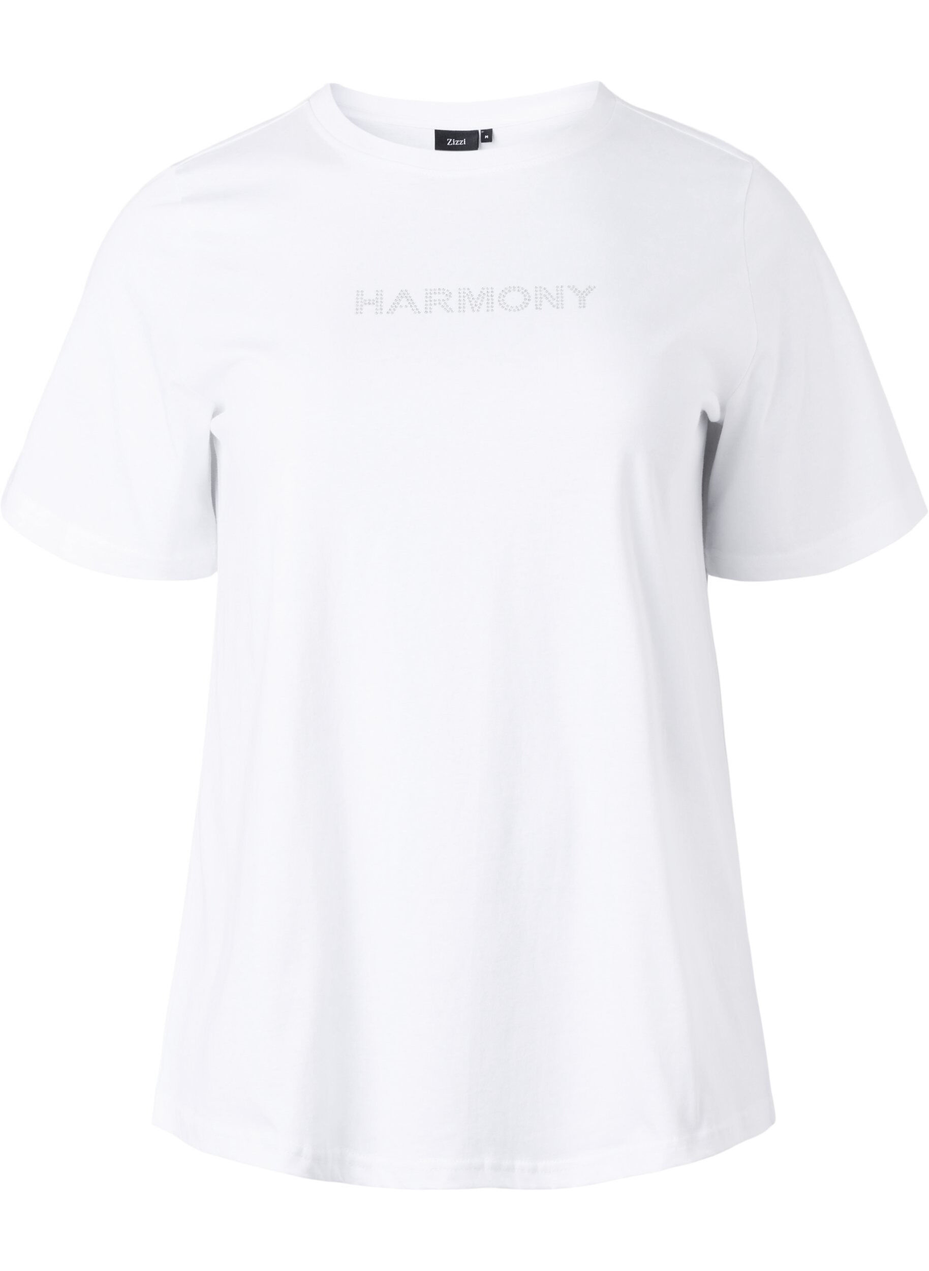 Zizzi T-shirt en coton biologique avec texte, White HARMONY, Packshot image number 0