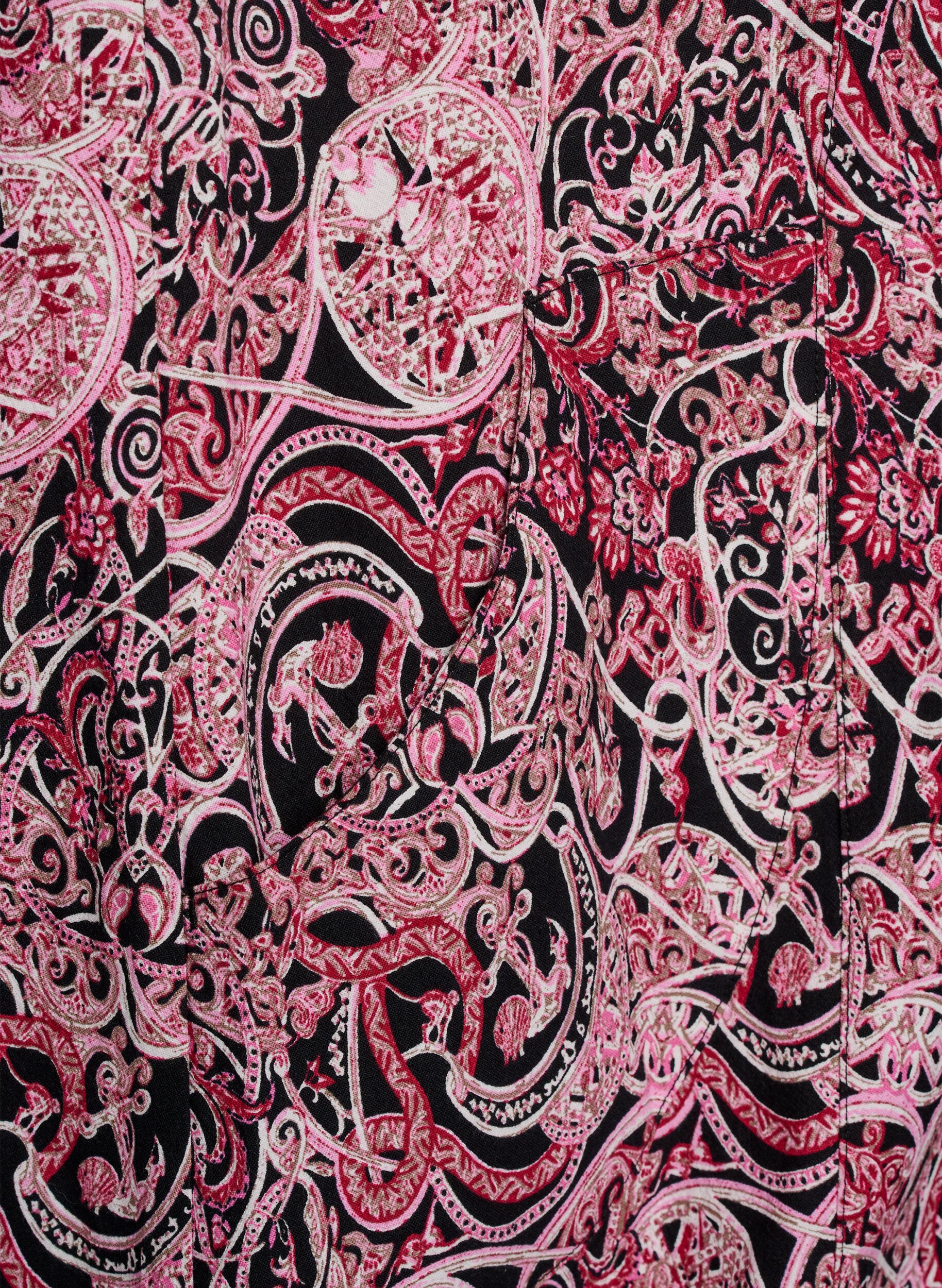 Zizzi Kurz&auml;rmliges Baumwollkleid mit Print, Schwarz, Packshot image number 3