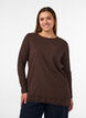 Jerseybluse mit asymmetrischem Spitzenbesatz, Braun, Model image number 0