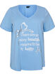 T-shirt en coton avec col V et imprim&eacute; devant, Bleu Clair, Packshot image number 0