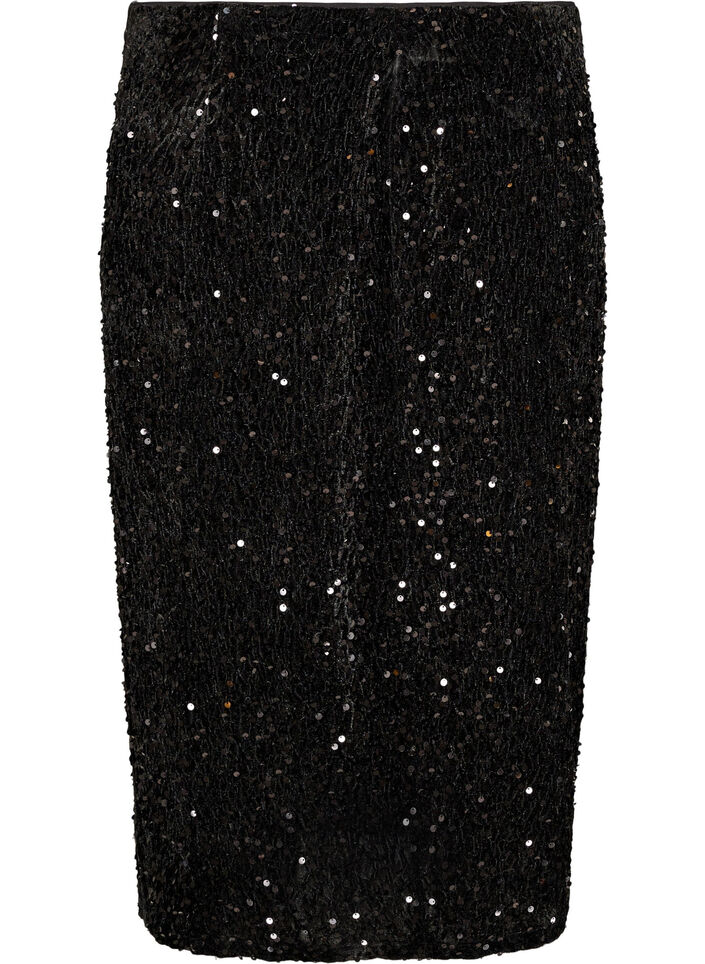 Jupe midi avec sequins et fentes, Noir, Packshot image number 1