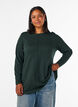 Blouse tricot&eacute;e en m&eacute;lange coton-viscose, Vert fonc&eacute;, Model image number 0