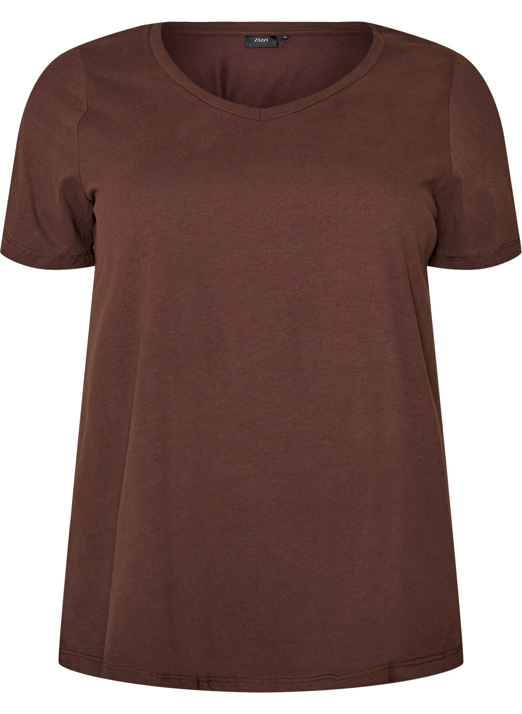 ZizziEinfarbiges basic T-Shirt aus Baumwolle, Braun, Packshot image number 0