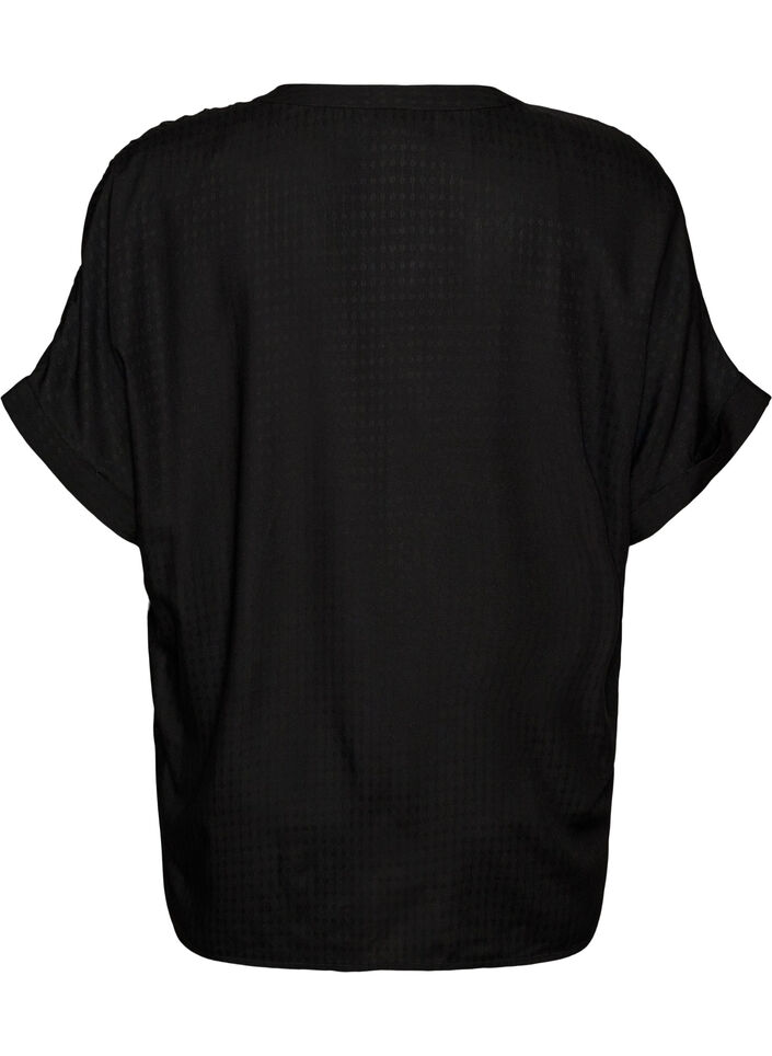 Bluse aus Viskose mit kurzen &Auml;rmeln und Raffdetails, Schwarz, Packshot image number 1