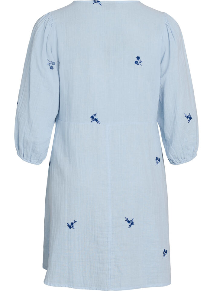 Robe courte en mousseline de coton avec d&eacute;tails brod&eacute;s, Bleu Clair, Packshot image number 1
