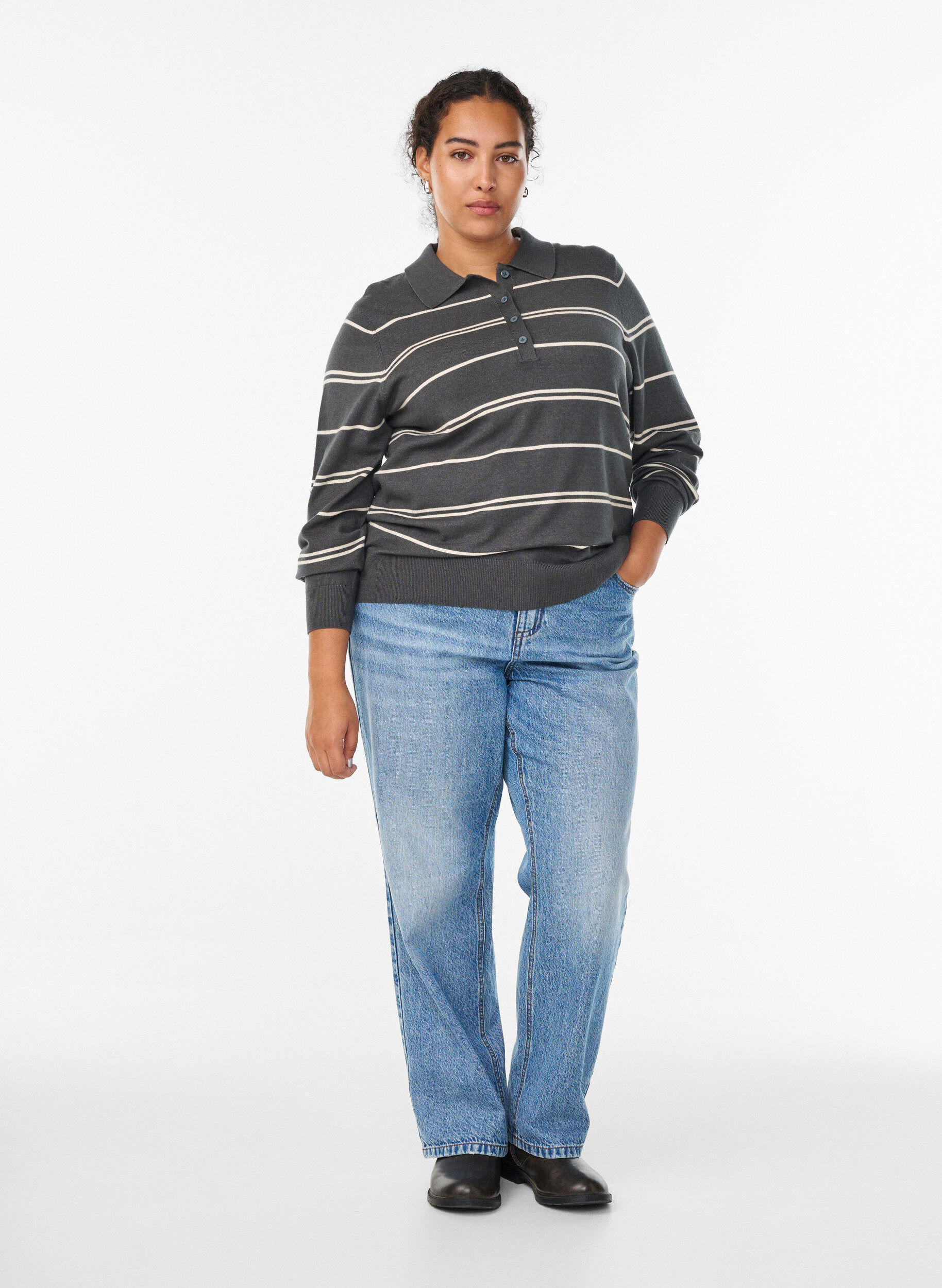 Zizzi Strickbluse mit Kragen, Gr&uuml;n, Model image number 1