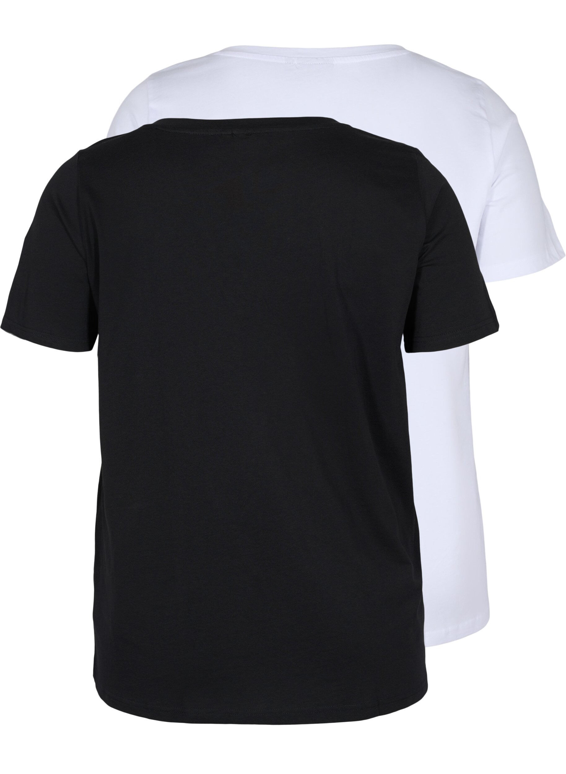 Zizzi T-shirt basiques 2-pack en coton, Black/Bright W, Packshot image number 1