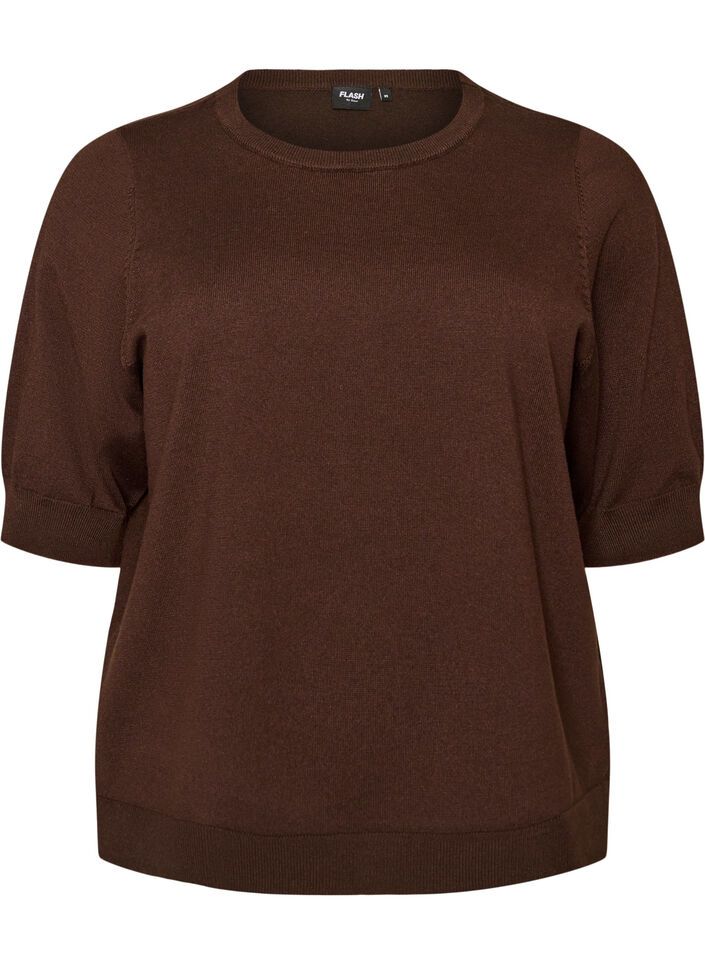 Blouse en fine maille &agrave; manches courtes, Marron, Packshot image number 0