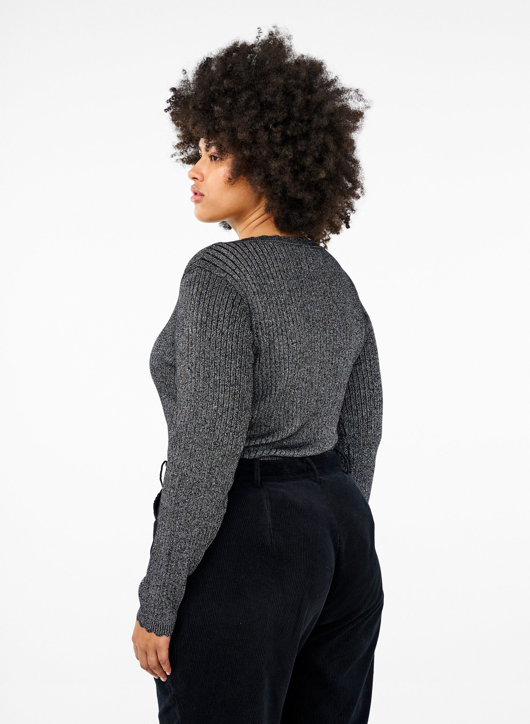 Zizzi Eng anliegende Strickbluse mit Glitzerfaden, Schwarz, Model image number 2