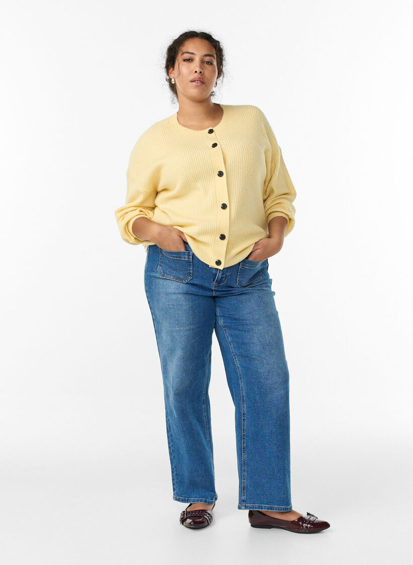 Cardigan en tricot c&ocirc;tel&eacute; avec boutons, Jaune clair, Model image number 1