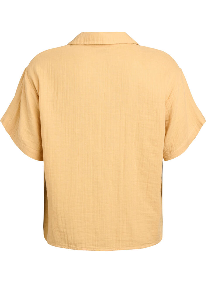 Bluse aus Baumwoll-Musselin mit kurzen &Auml;rmeln, Gelb, Packshot image number 1