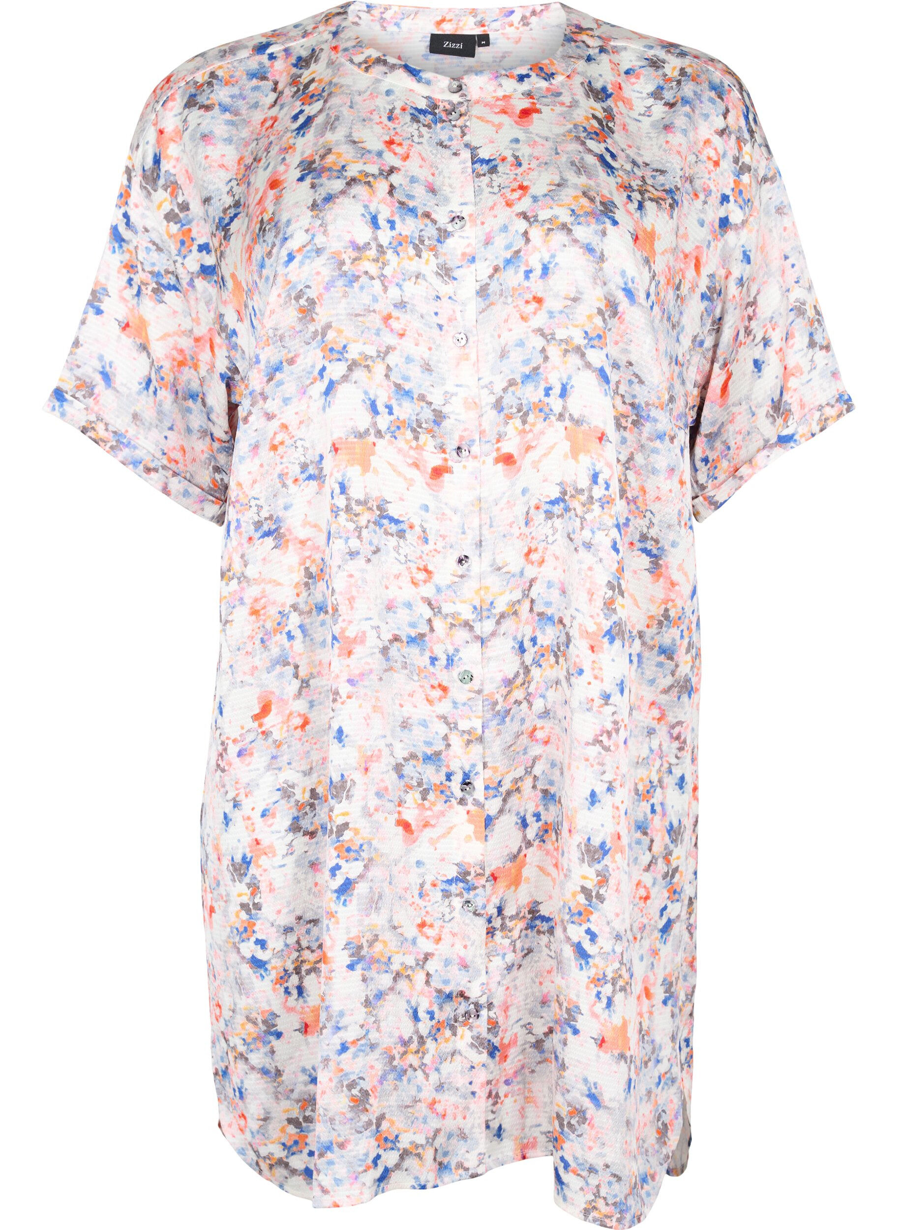 Zizzi Robe chemise imprim&eacute;e avec fermeture &agrave; boutons, B.White graphic AOP, Packshot image number 0