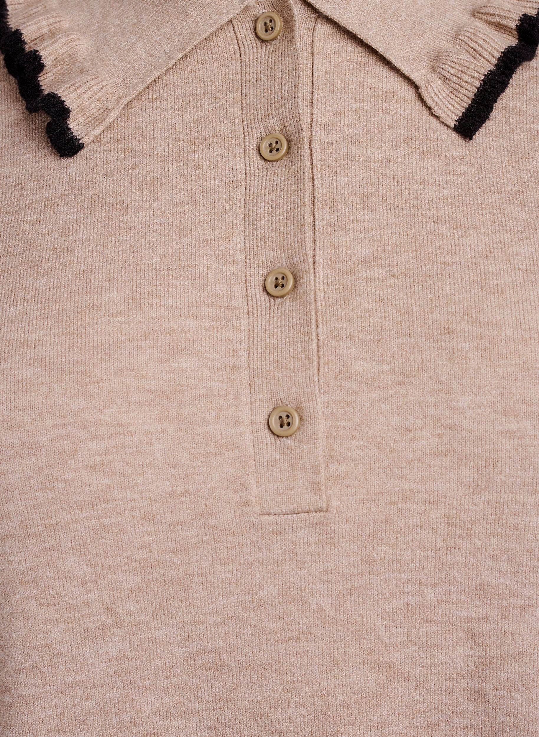 Zizzi Blouse en maille avec un col polo &agrave; volants, Beige, Packshot image number 2