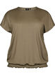 Jersey-Bluse mit strukturierten Streifen und Smocksaum, Braun, Packshot image number 0