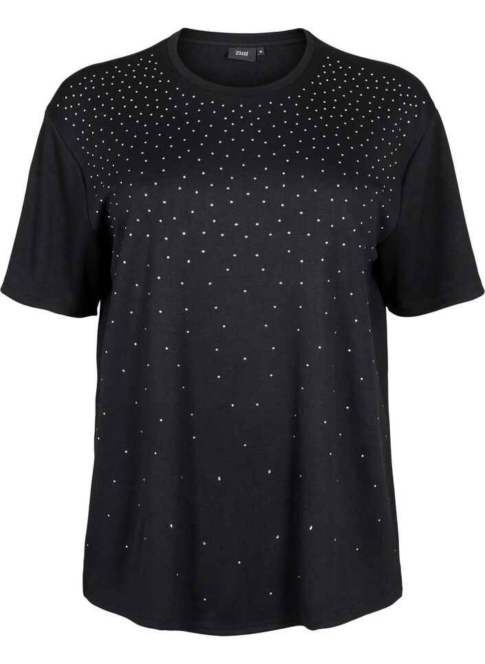 T-Shirt mit Strasssteinen und Rundhalsausschnitt, Schwarz, Packshot image number 0