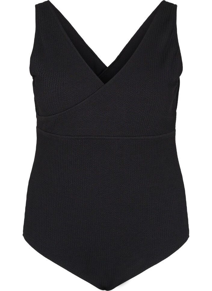 Badeanzug mit Wickeloptik, Black, Packshot image number 0