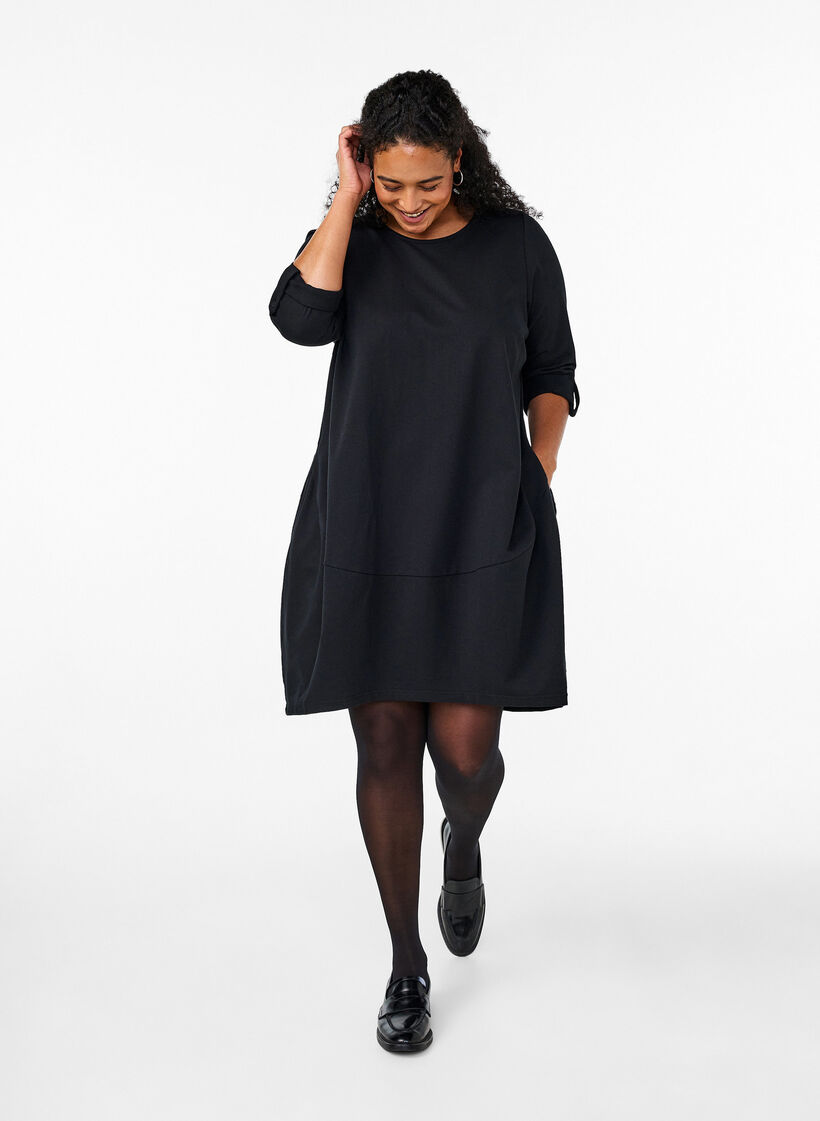 Baumwollkleid mit Ballon-Passform, Schwarz, Model image number 1