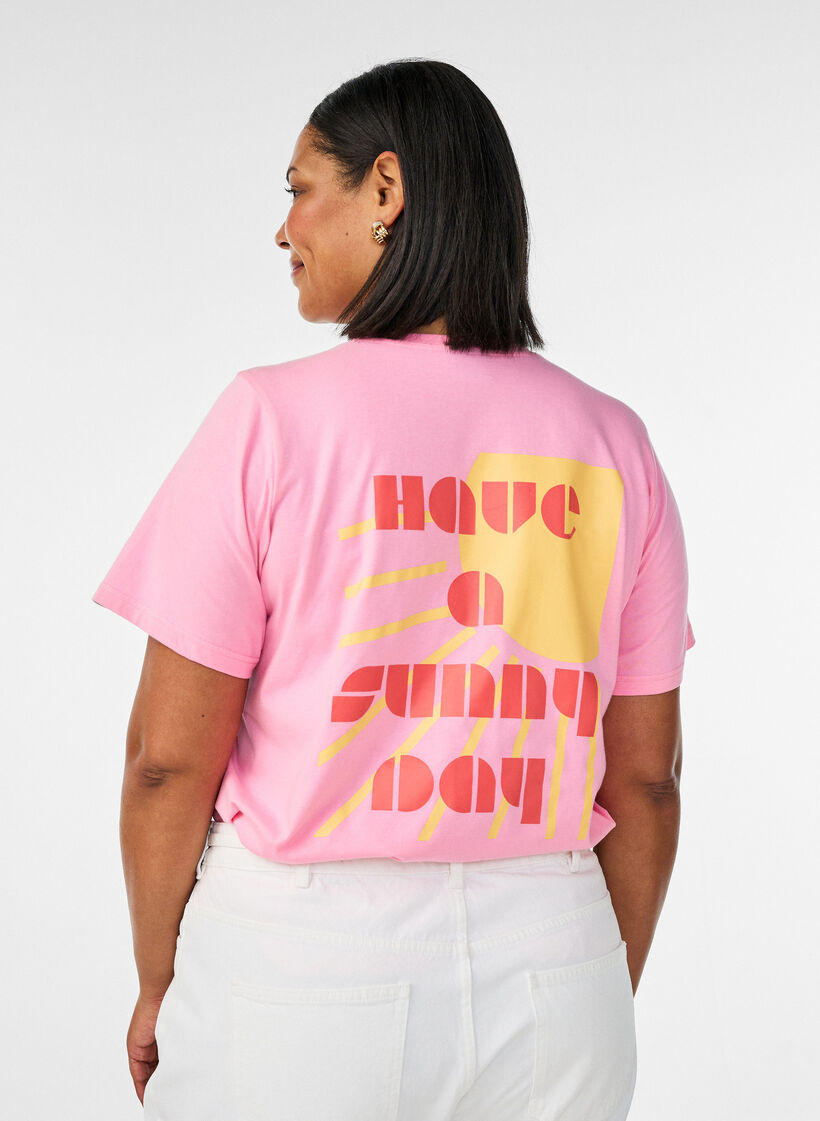 T-Shirt aus Bio-Baumwolle mit Textmotiv, Pink, Model image number 2