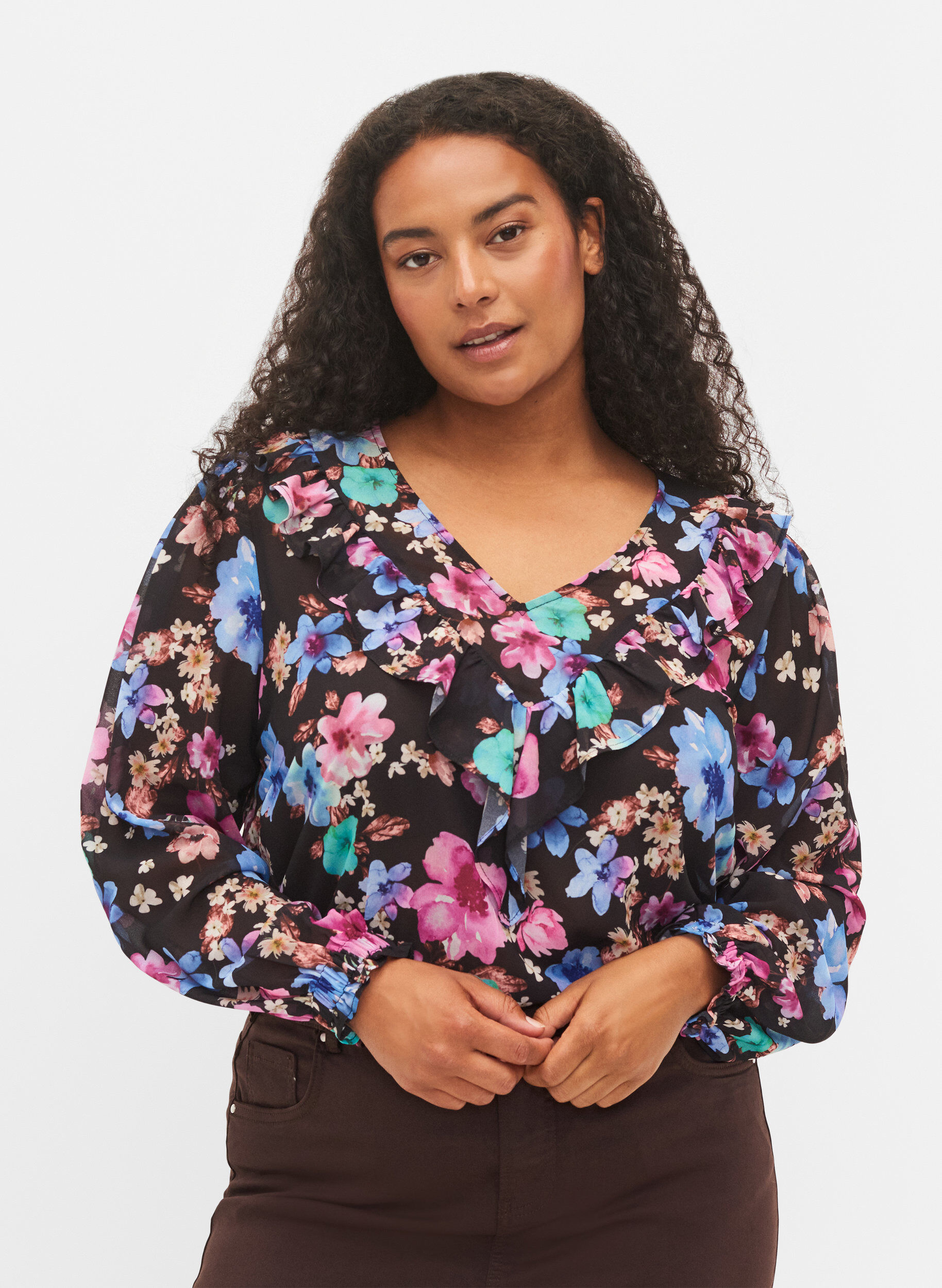 Zizzi Blouse &agrave; fleurs avec jolis d&eacute;tails , Bright Fall Print, Model image number 0