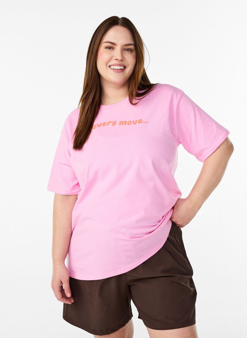 T-shirt sportif en coton bio, Rose, Model image number 0