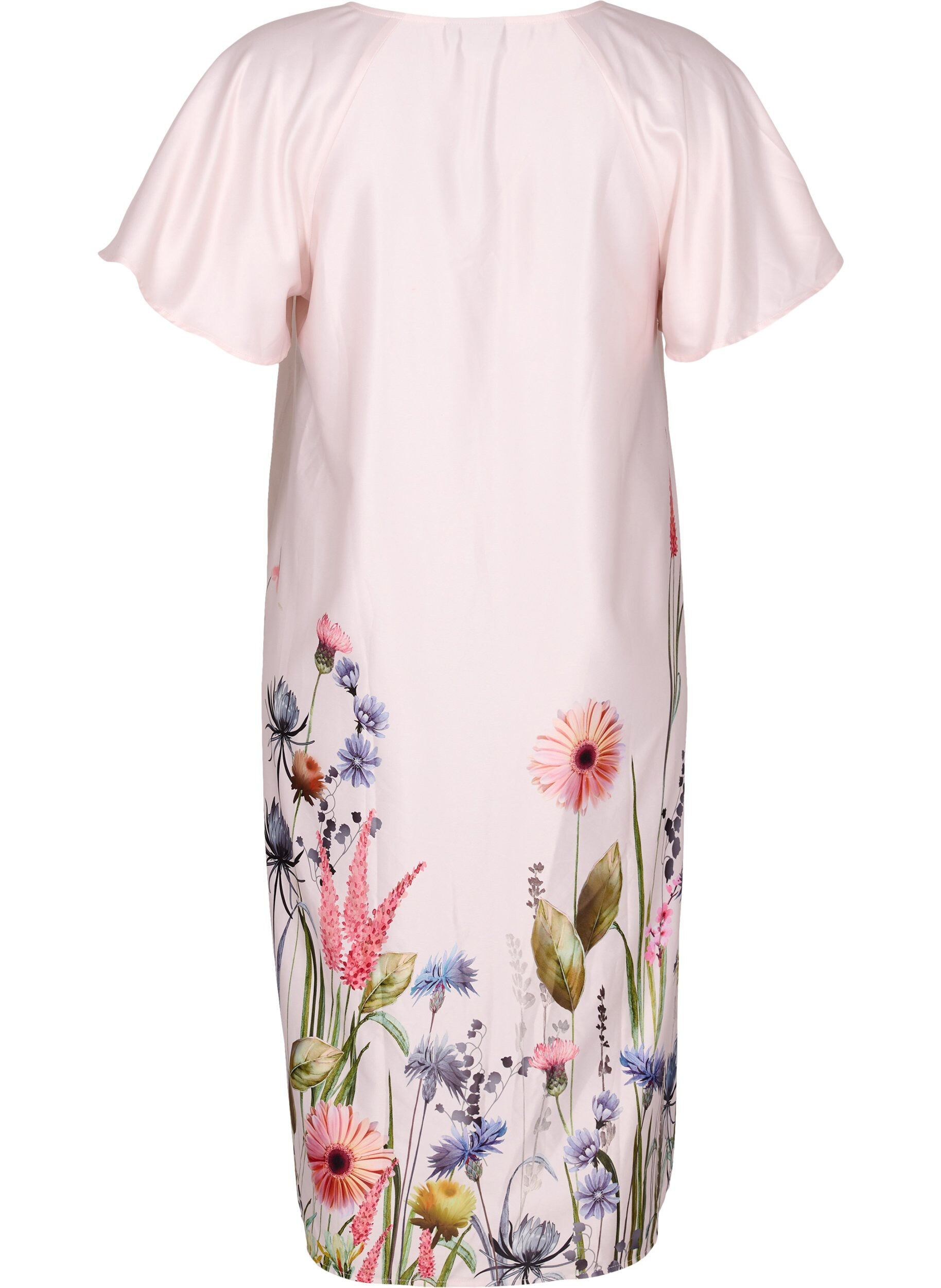 Zizzi Robe &agrave; la taille avec imprim&eacute; floral et manches courtes, White Sand, Packshot image number 1