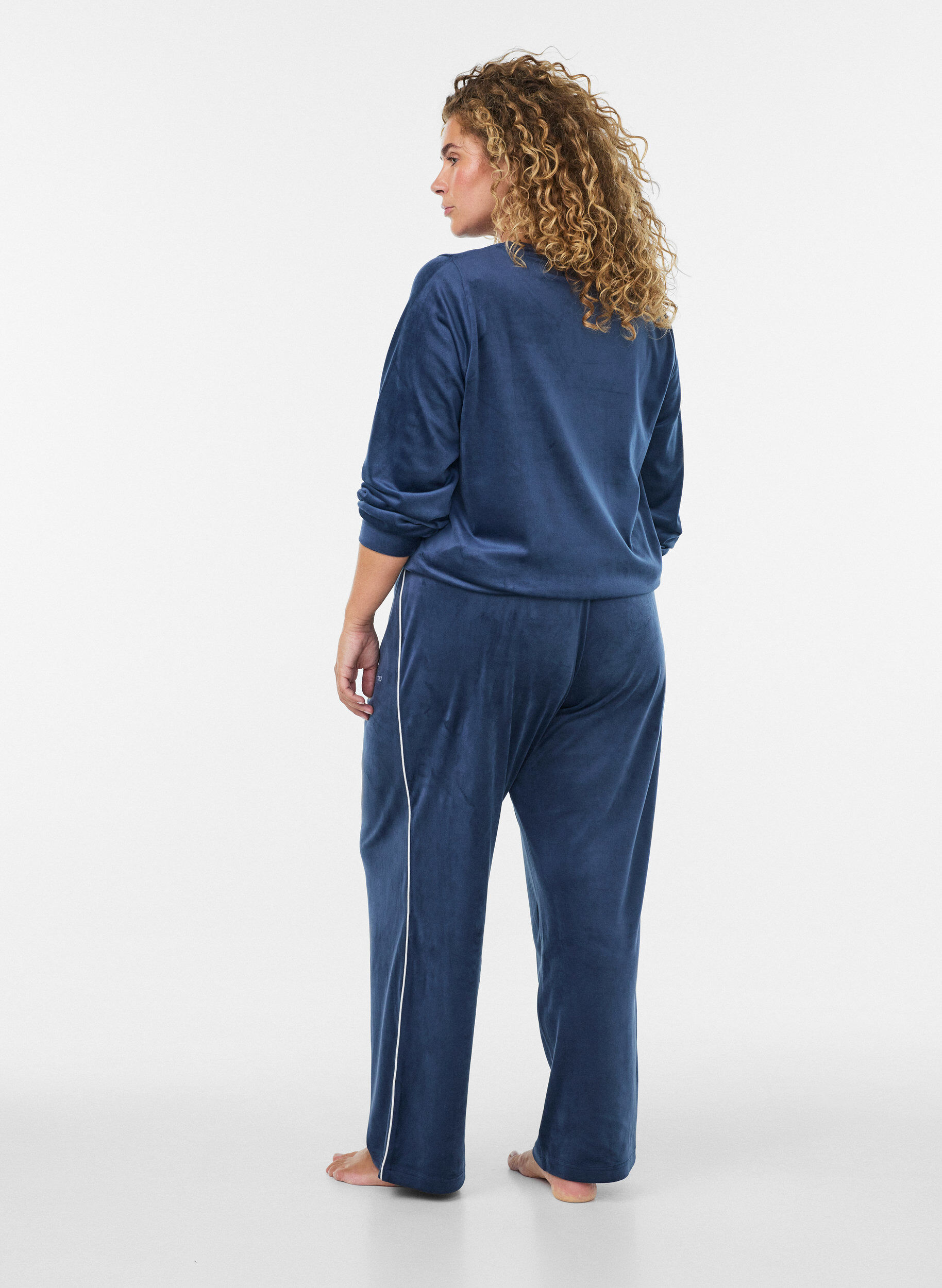 ZizziPantalon en velours avec passepoil contrastant, Bleu, Model image number 1
